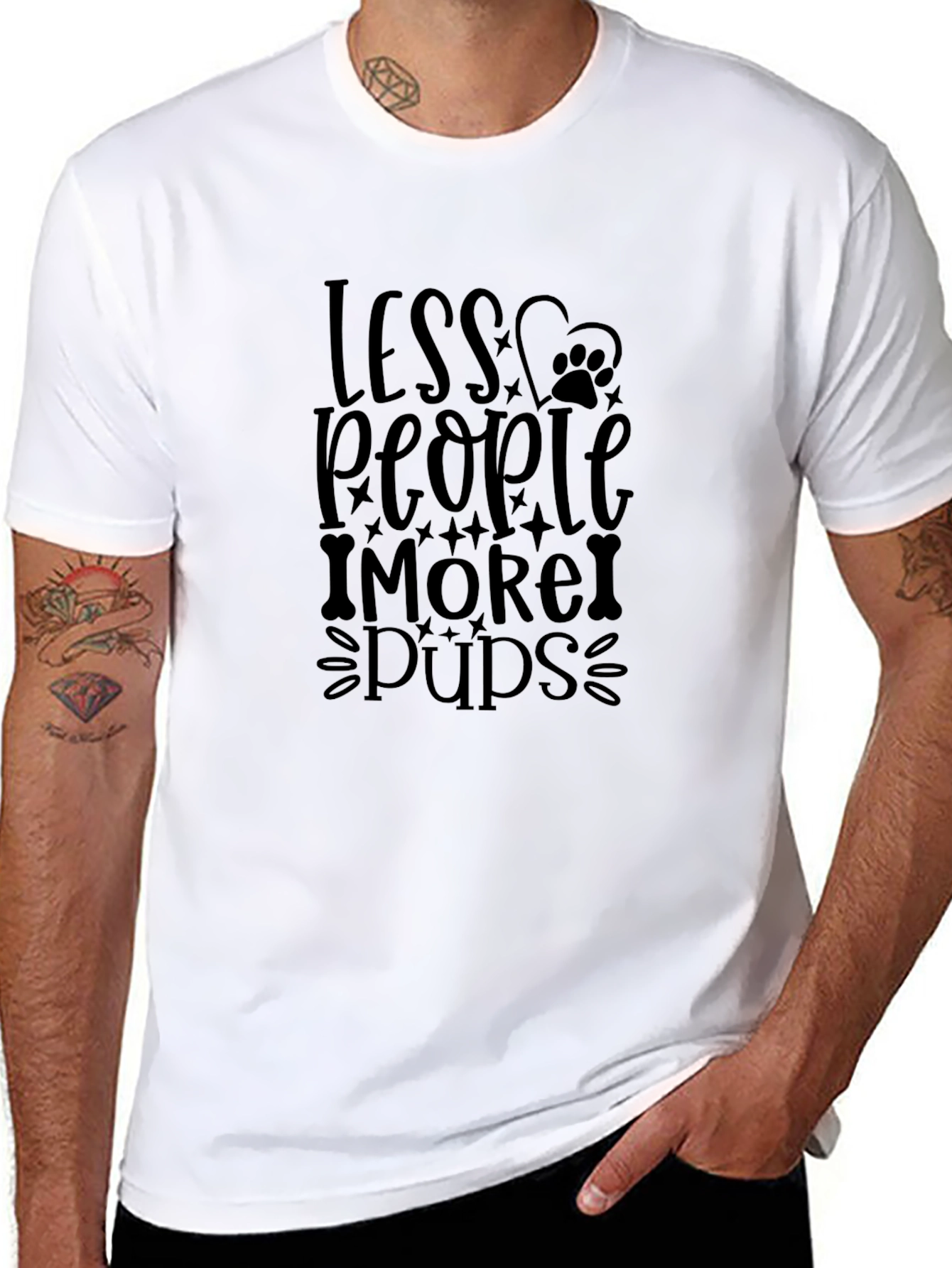 Less People More Pups Black Graphic T-Shirt