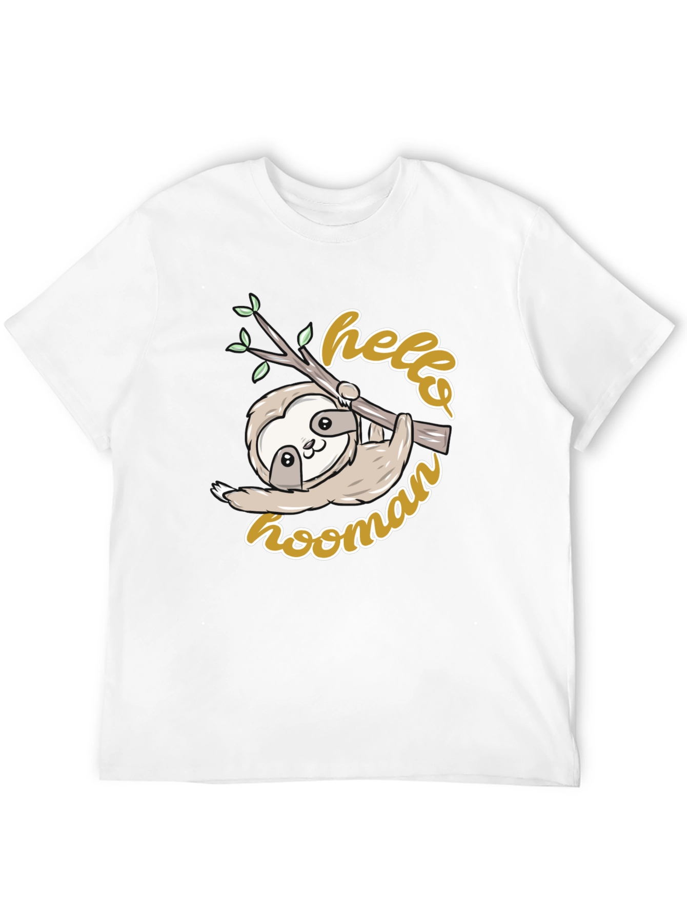 Cute Sloth Hello Hoomans Black Graphic T-Shirt