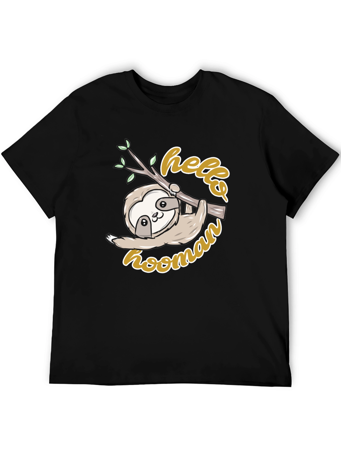 Cute Sloth Hello Hoomans Black Graphic T-Shirt