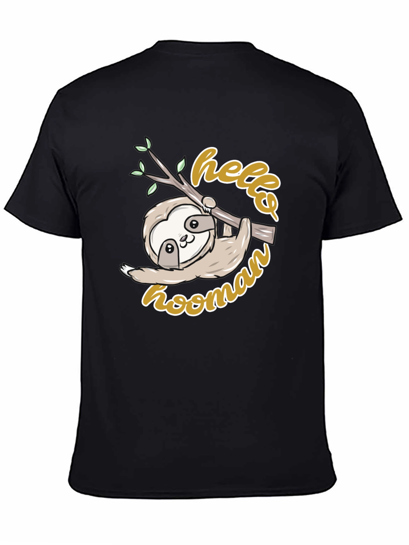 Cute Sloth Hello Hoomans Black Graphic T-Shirt