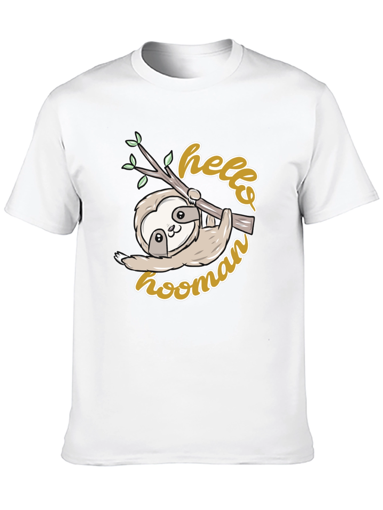 Cute Sloth Hello Hoomans Black Graphic T-Shirt