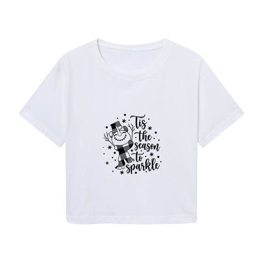Tis The Season To Sparkle Cute Snowman Women Crop Top