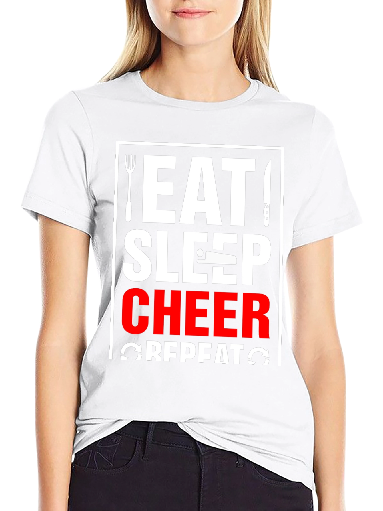 Eat Sleep Cheer Repeat Black T-Shirt