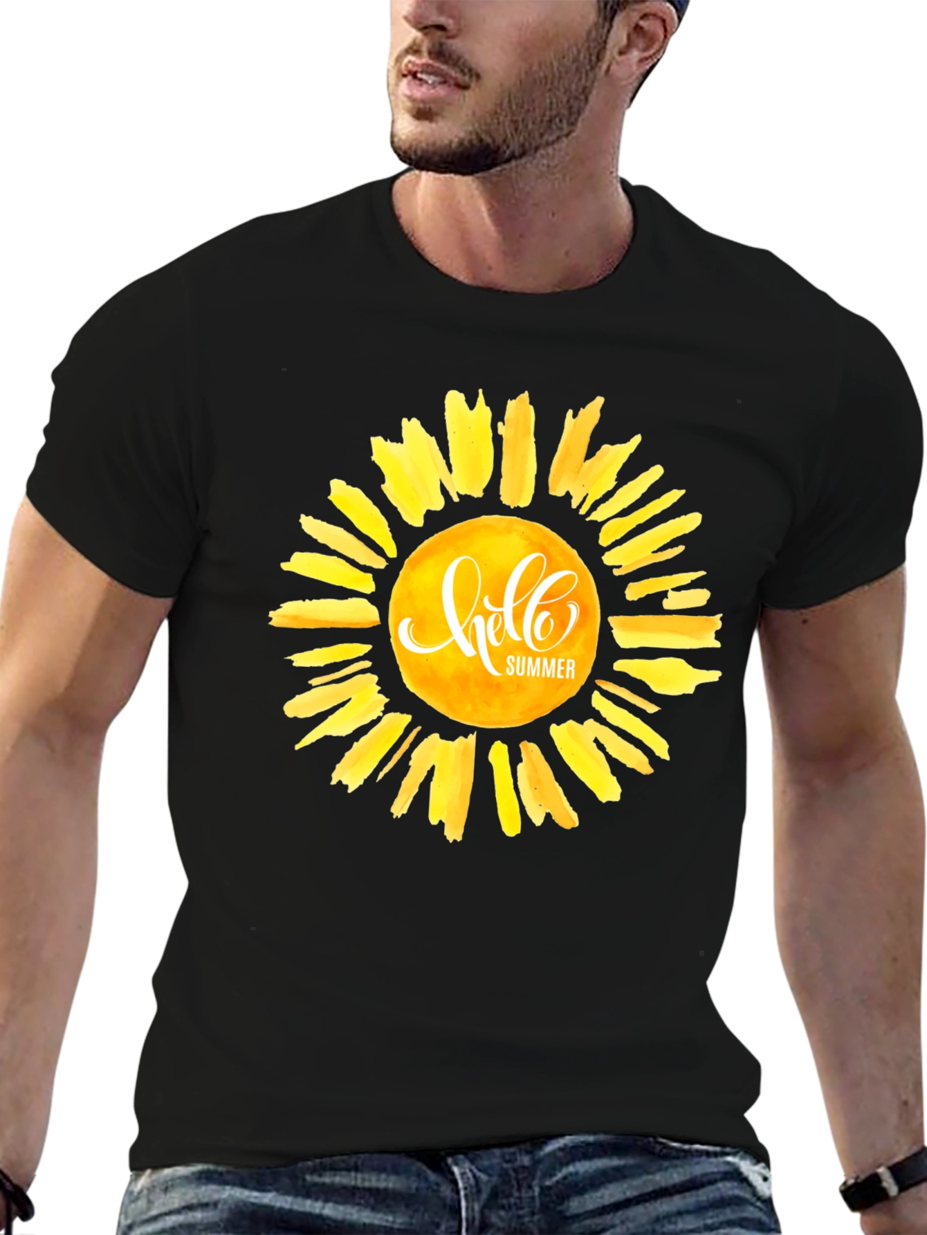 Hello Summer Graphic Tee - Black Cotton Casual T-Shirt
