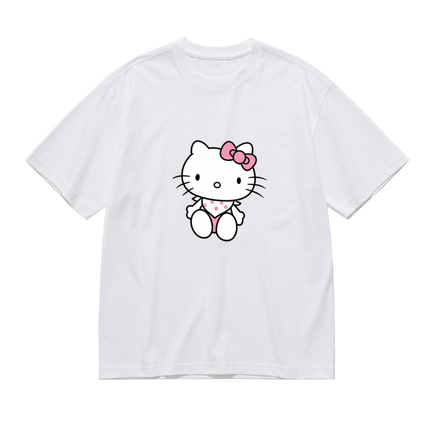 Adorable Baby?Style Hello Kitty Cartoon Plus Size Women White Graphic Tee