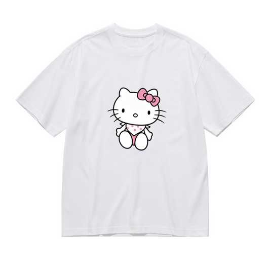 Adorable Baby?Style Hello Kitty Cartoon Plus Size Women White Graphic Tee