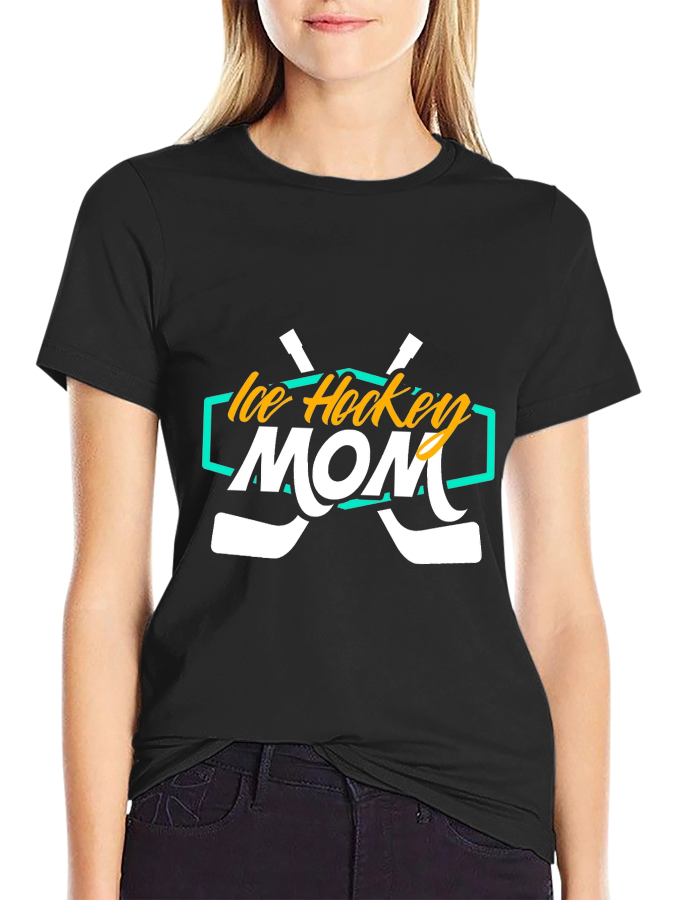 Ice Hockey Mom Graphic Tee - Black Cotton T-Shirt