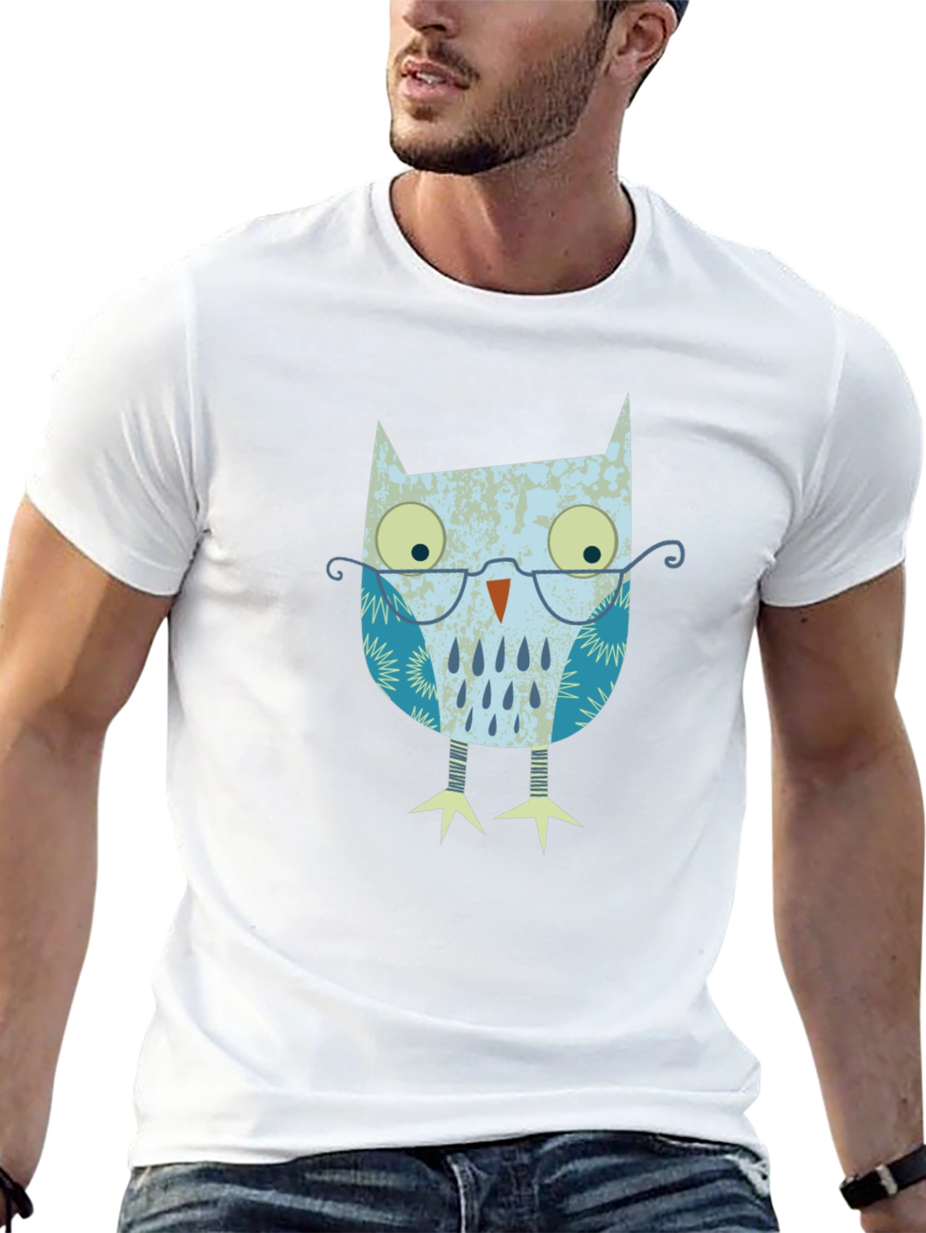 Owl With Glasses Graphic Print T-Shirt