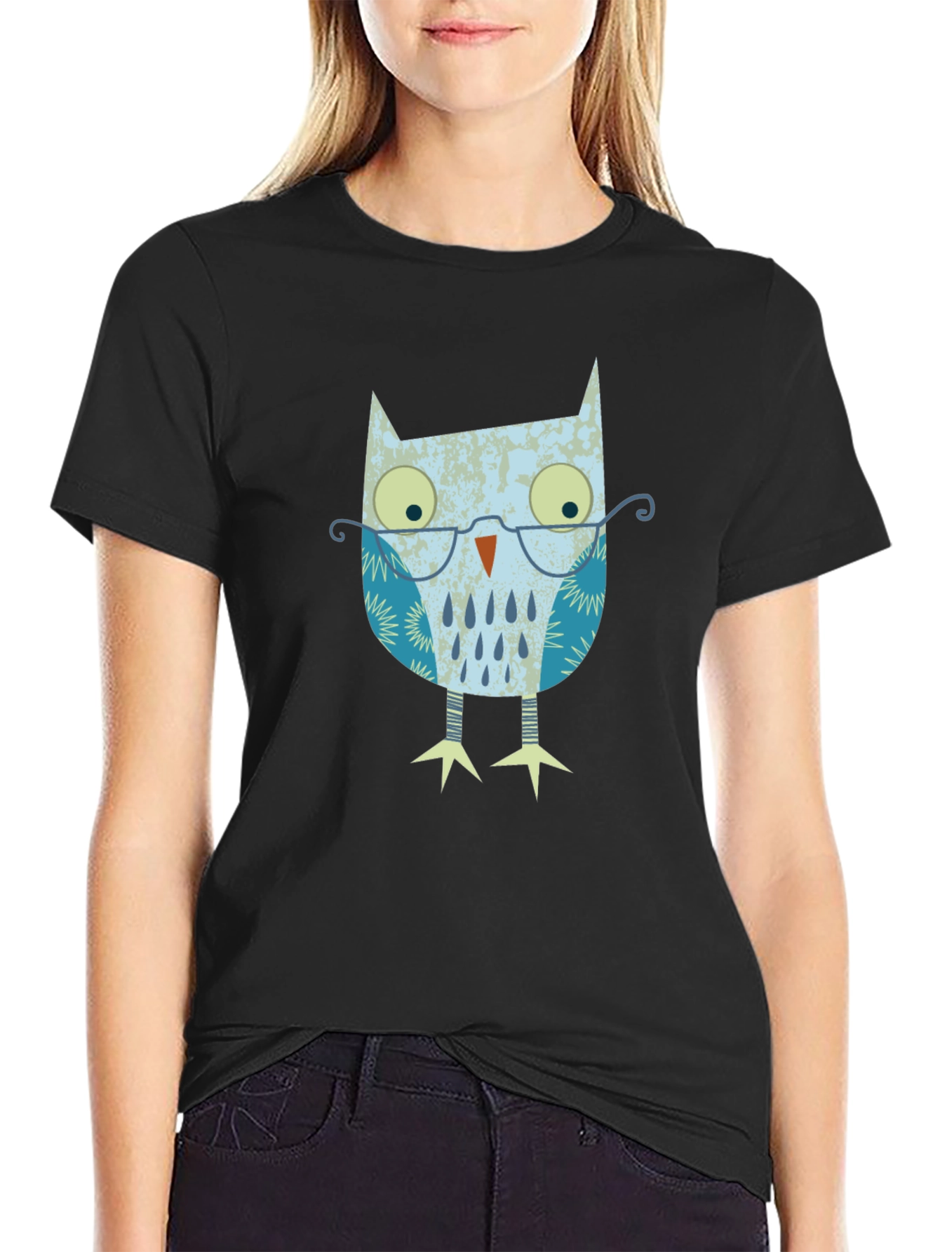 Owl With Glasses Graphic Print T-Shirt