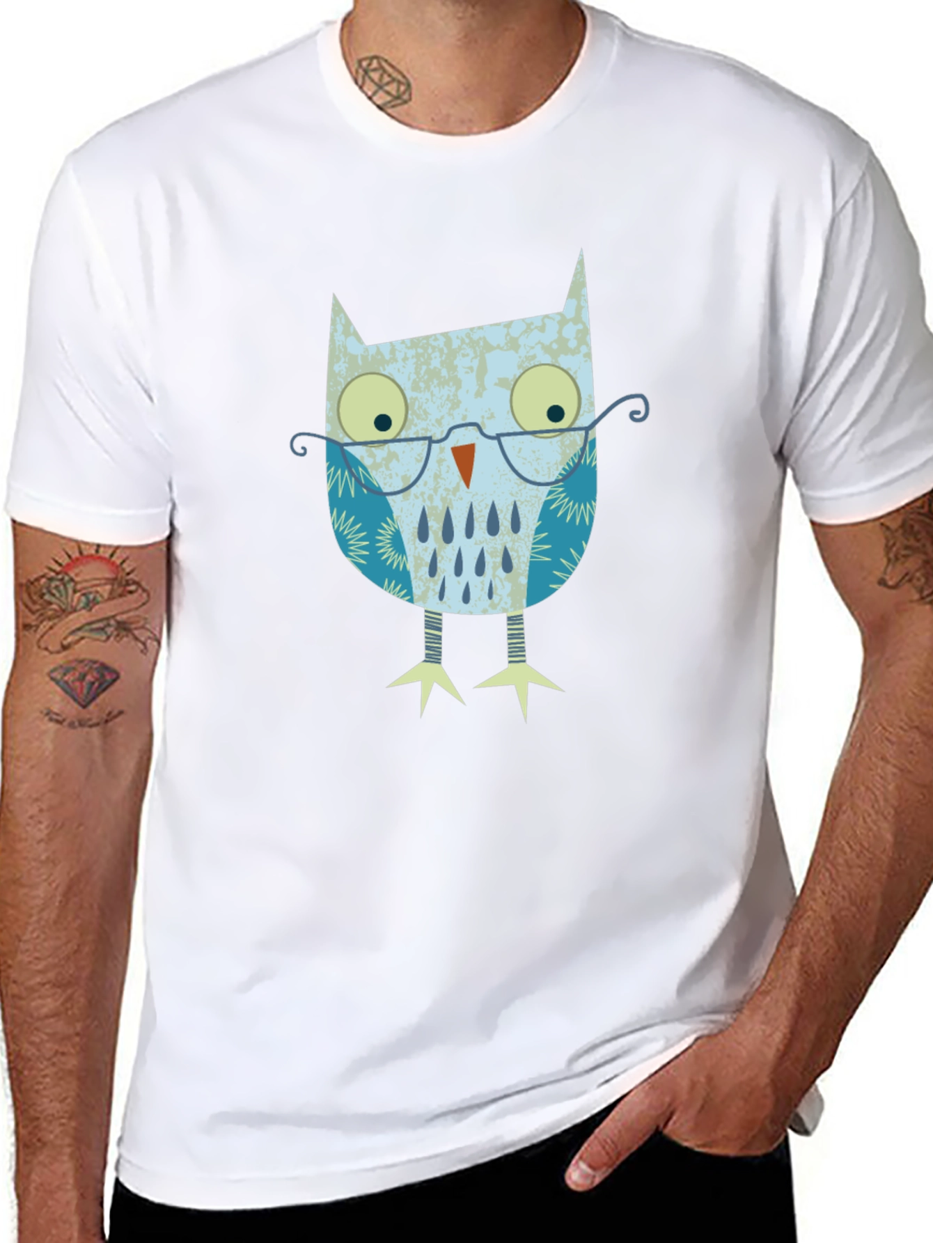 Owl With Glasses Graphic Print T-Shirt