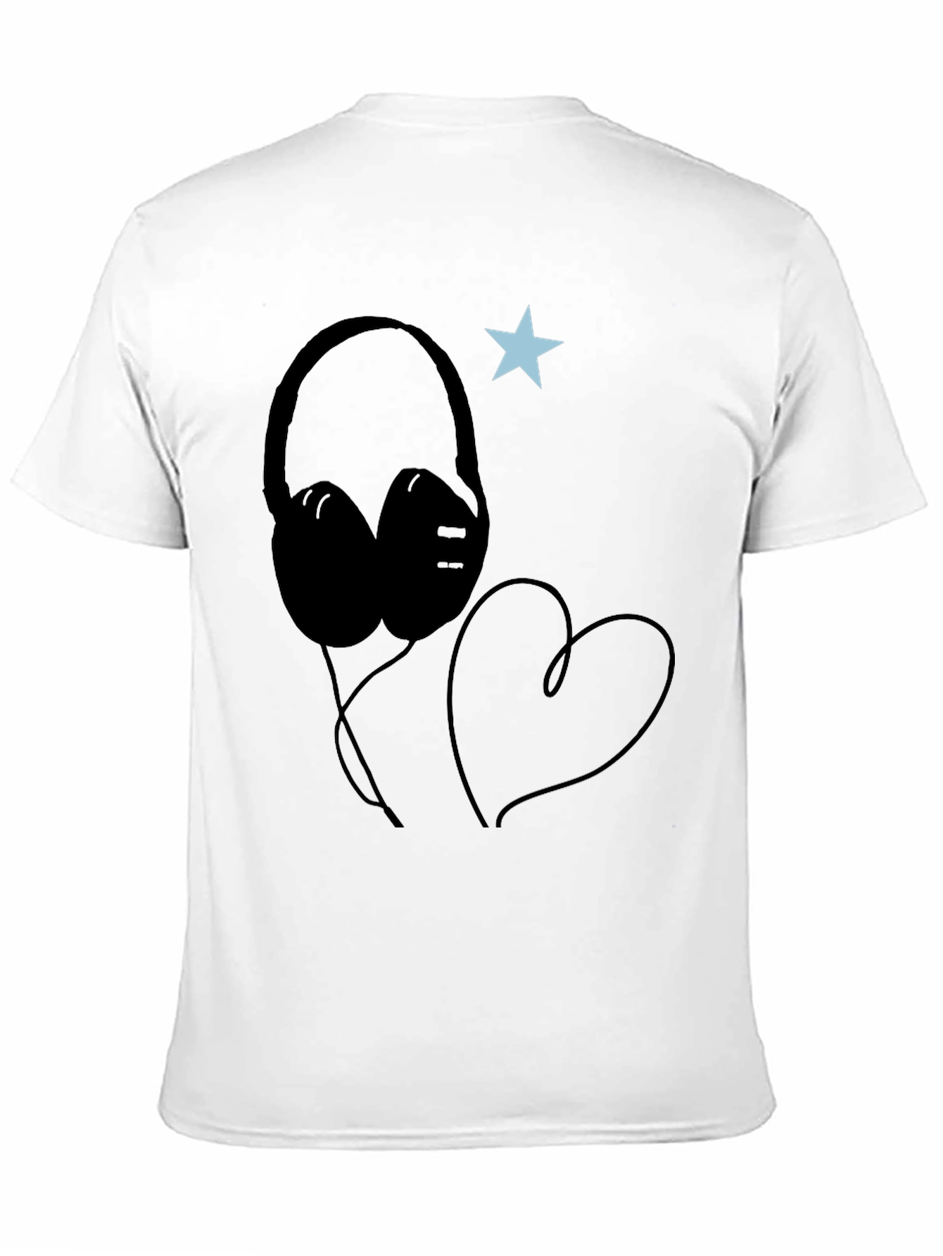 Headphones Heart Star Graphic Tee - Cool Black T-Shirt