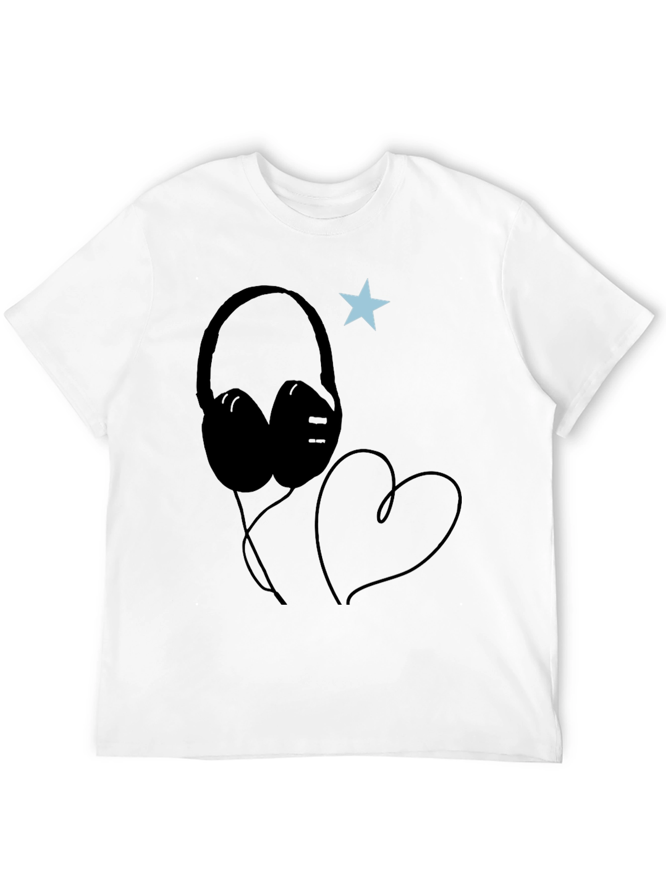 Headphones Heart Star Graphic Tee - Cool Black T-Shirt