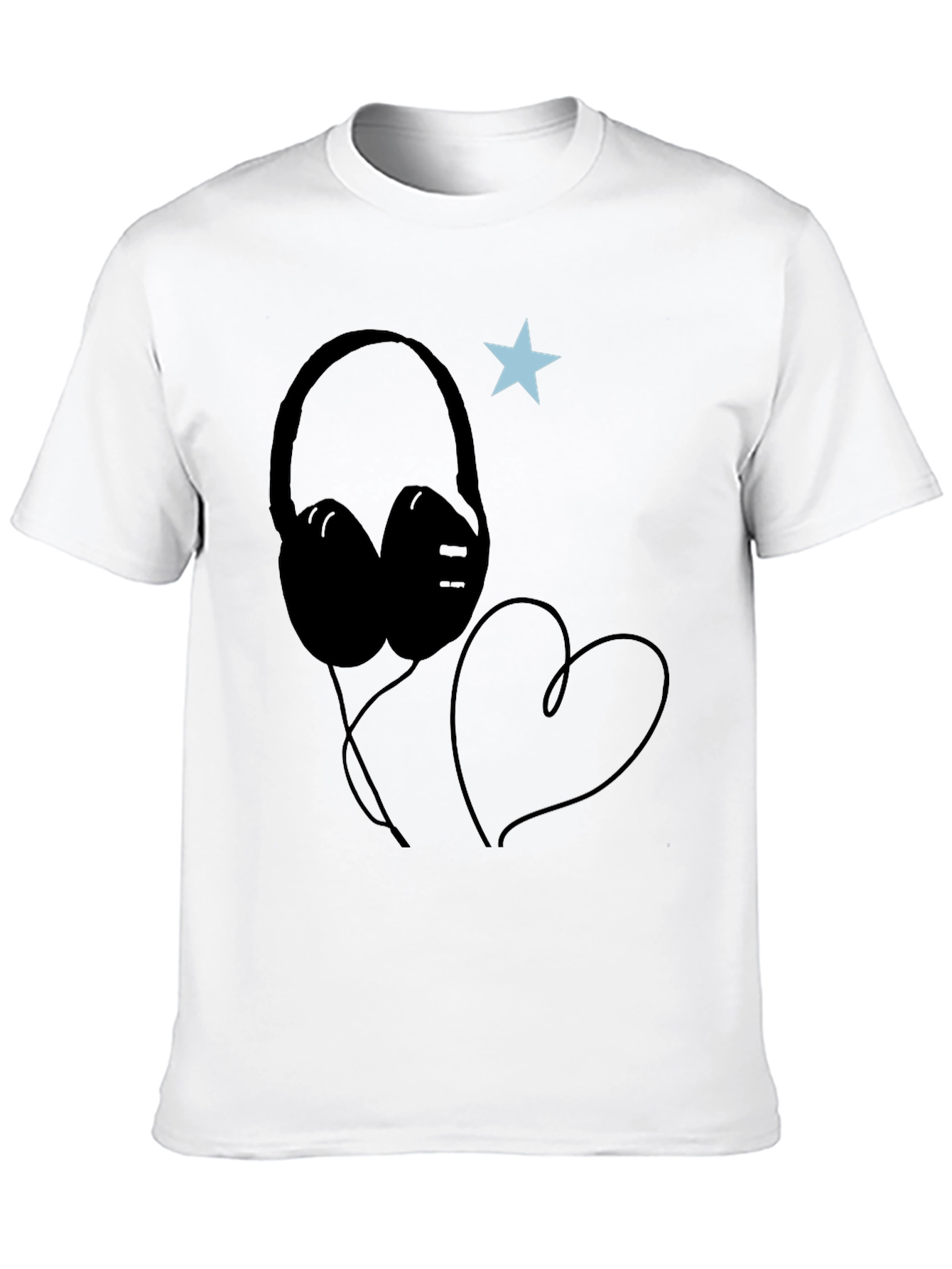 Headphones Heart Star Graphic Tee - Cool Black T-Shirt