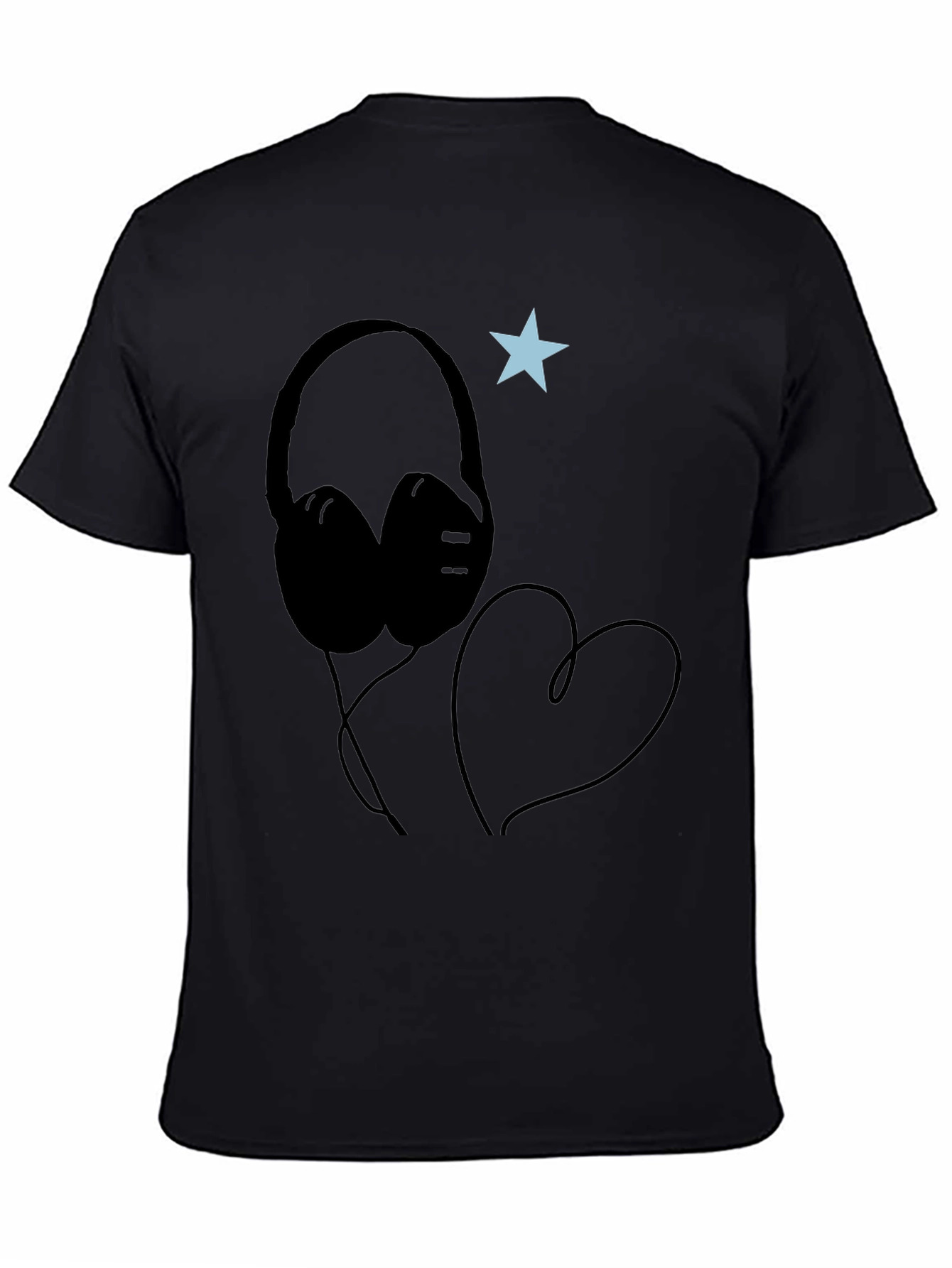 Headphones Heart Star Graphic Tee - Cool Black T-Shirt