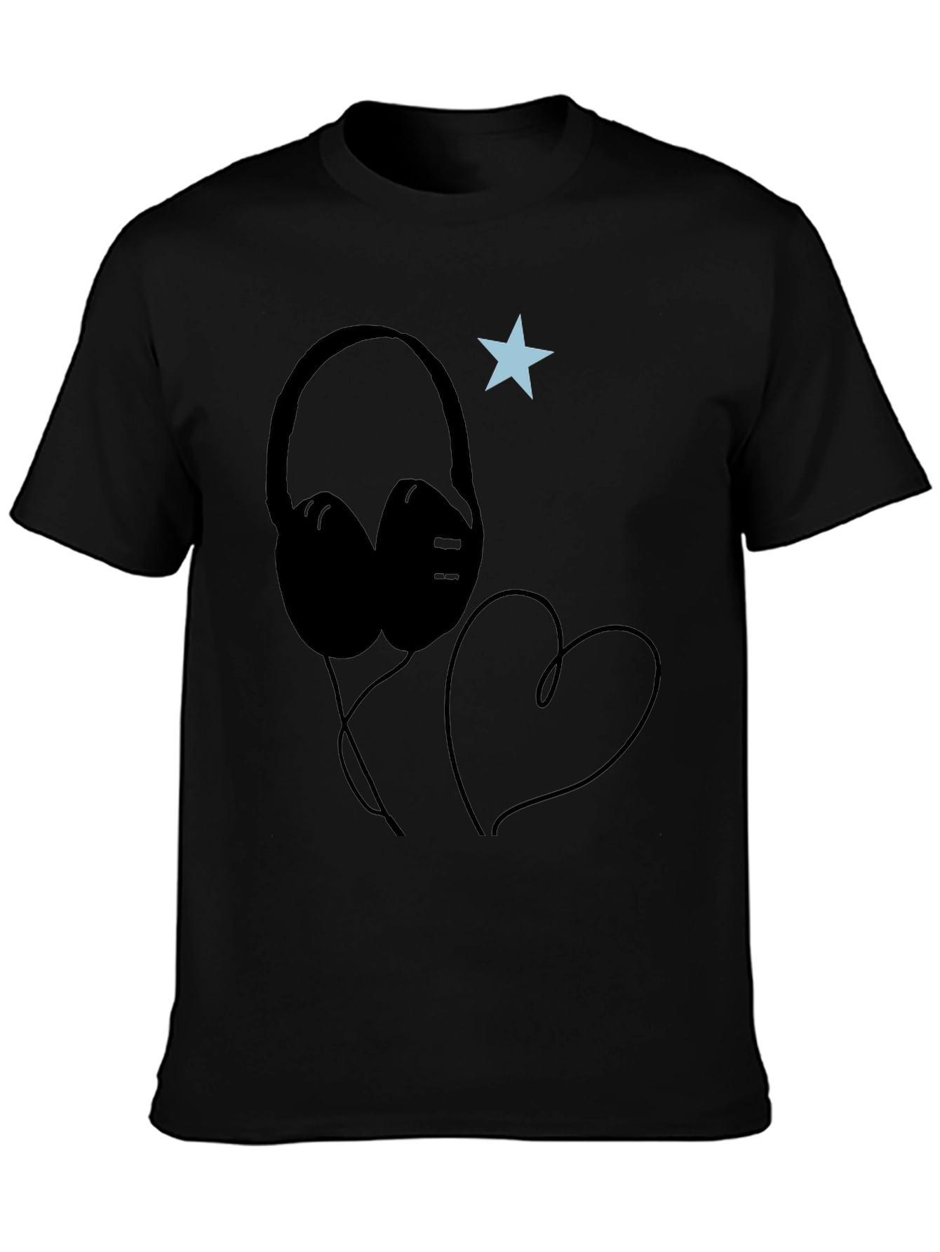 Headphones Heart Star Graphic Tee - Cool Black T-Shirt