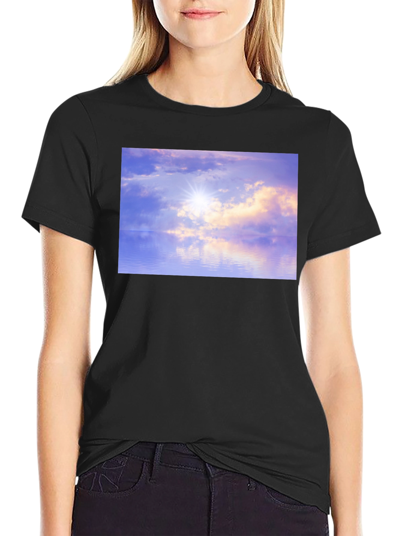 Sunset Reflections Graphic Tee - Soft Black Cotton