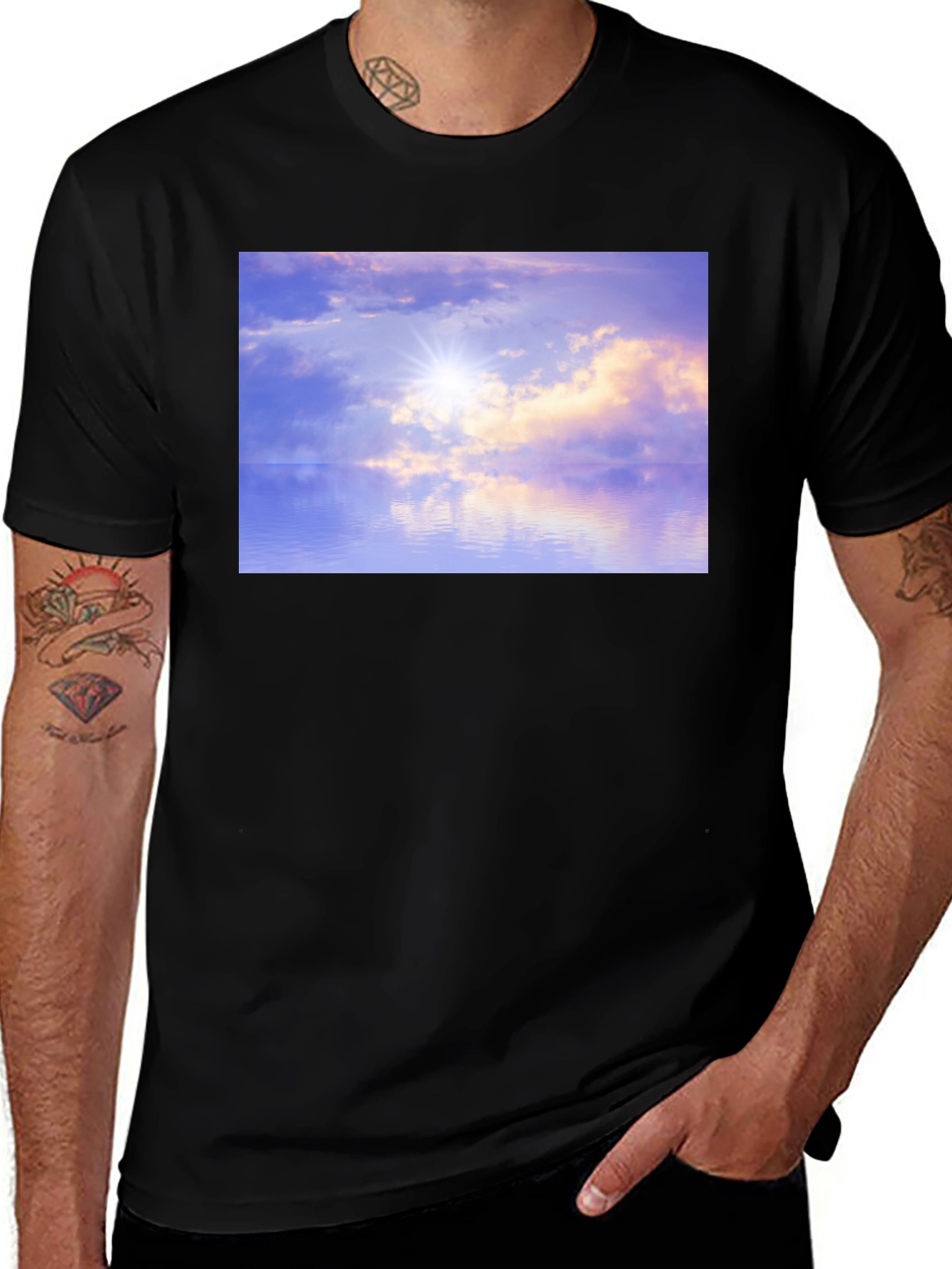 Sunset Reflections Graphic Tee - Soft Black Cotton