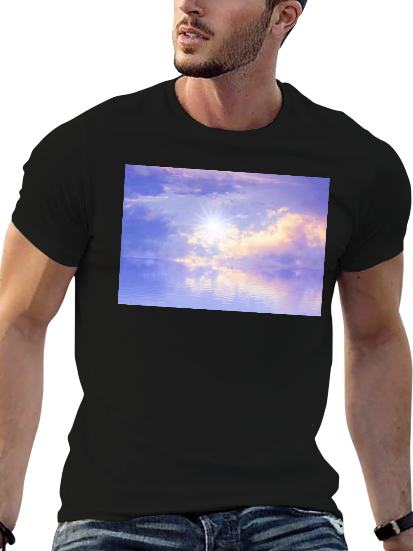 Sunset Reflections Graphic Tee - Soft Black Cotton