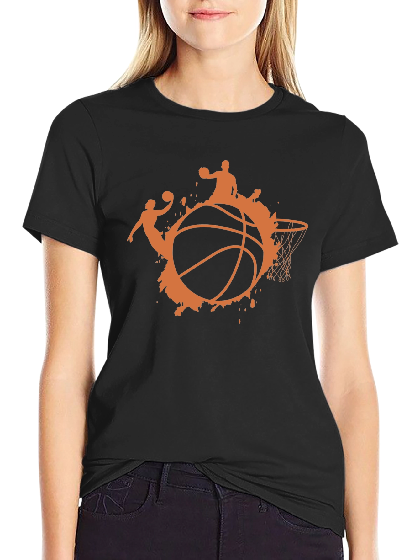 Basketball Graphic Tee - Black Cotton T-Shirt