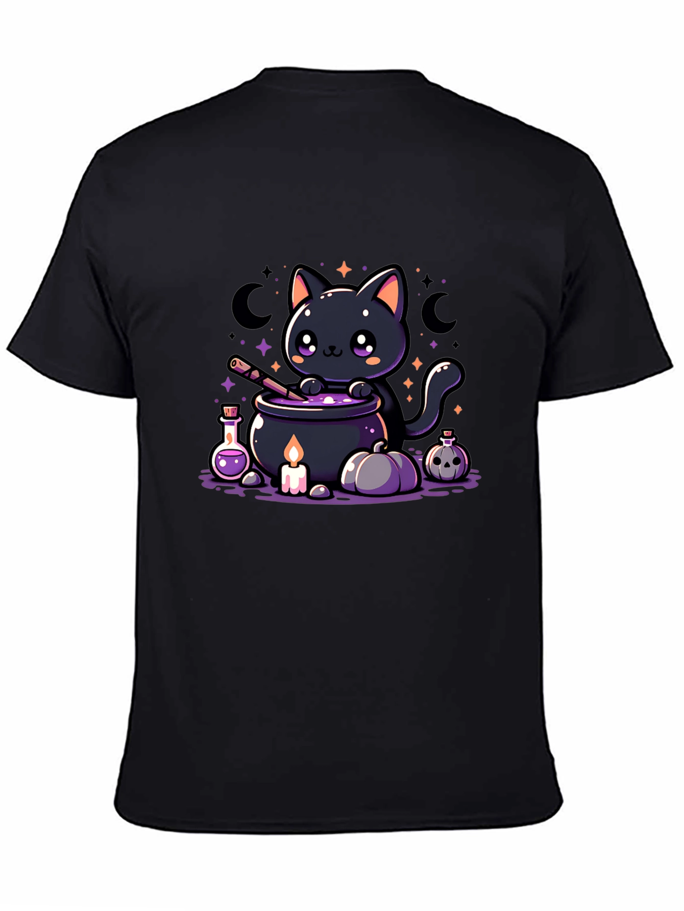 Kawaii Halloween Black Cat Potion Brewing T-Shirt