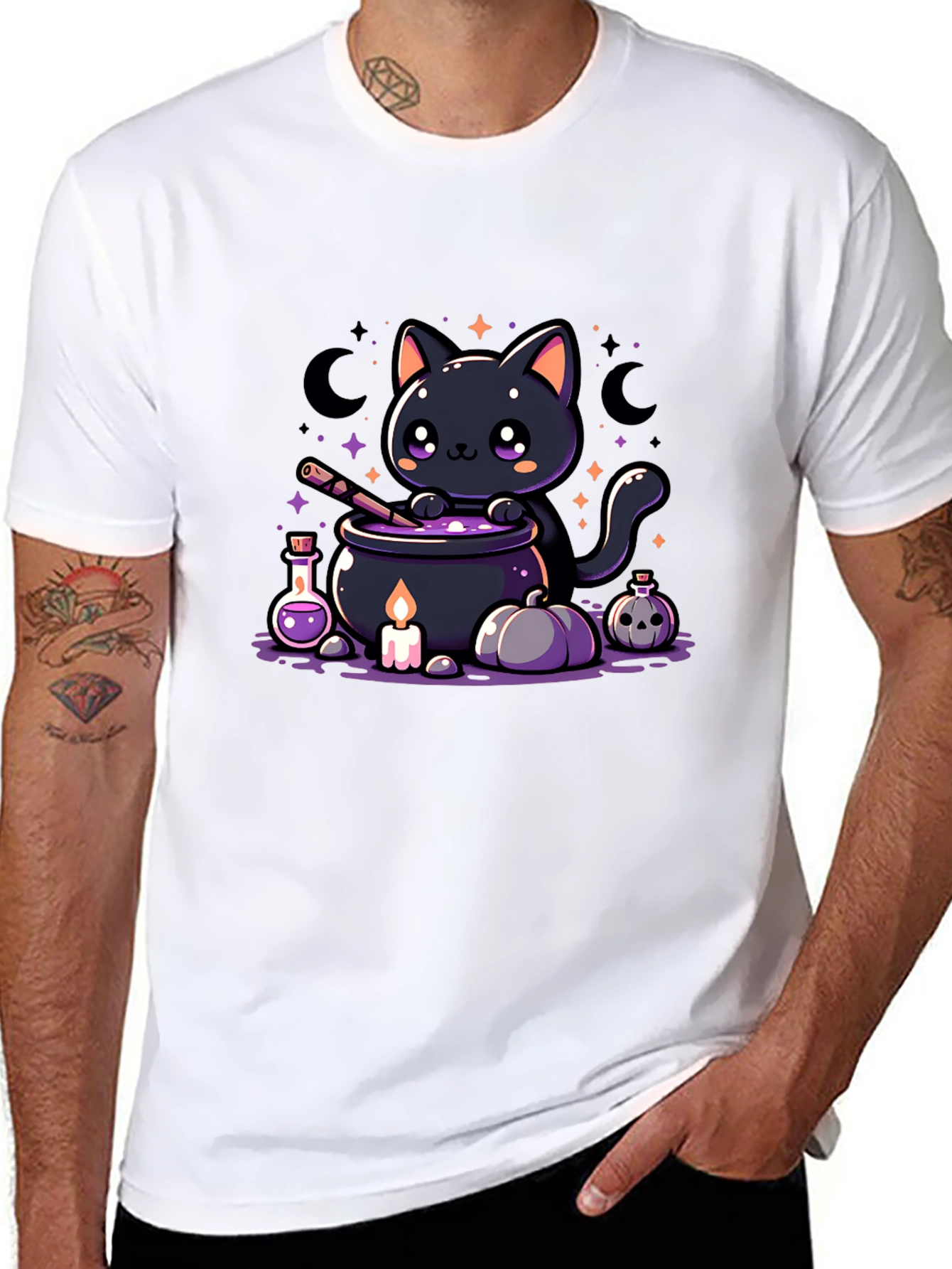 Kawaii Halloween Black Cat Potion Brewing T-Shirt