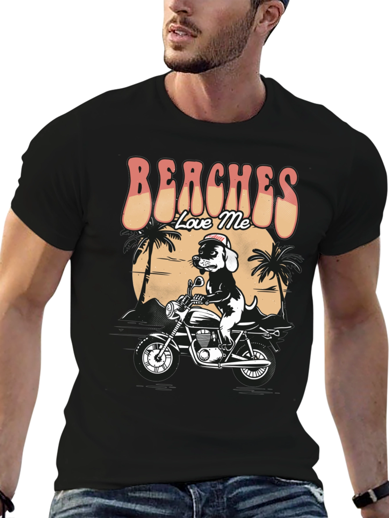 Beaches Love Me Dog on Motorcycle Graphic T-Shirt
