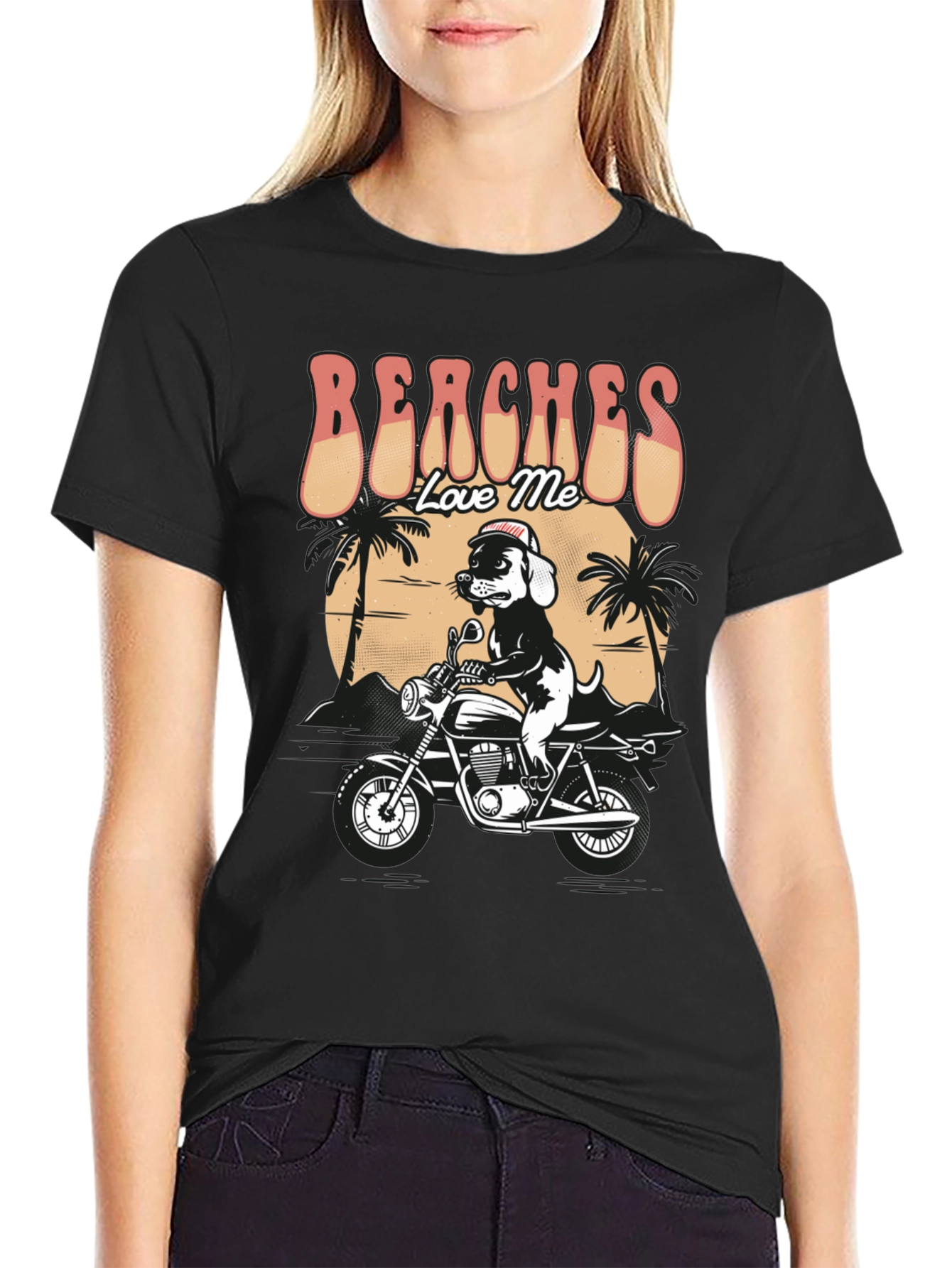 Beaches Love Me Dog on Motorcycle Graphic T-Shirt