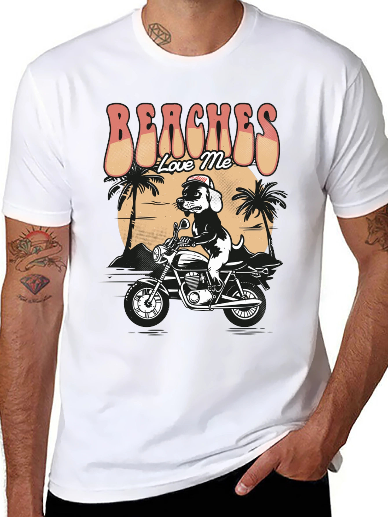 Beaches Love Me Dog on Motorcycle Graphic T-Shirt