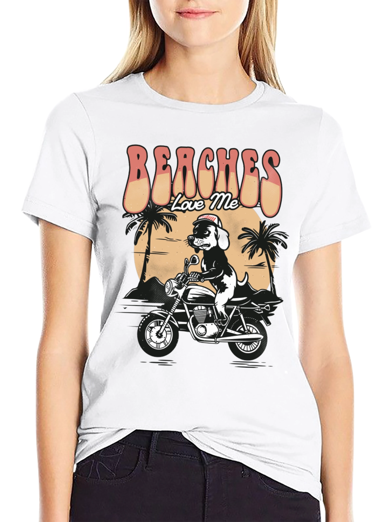 Beaches Love Me Dog on Motorcycle Graphic T-Shirt