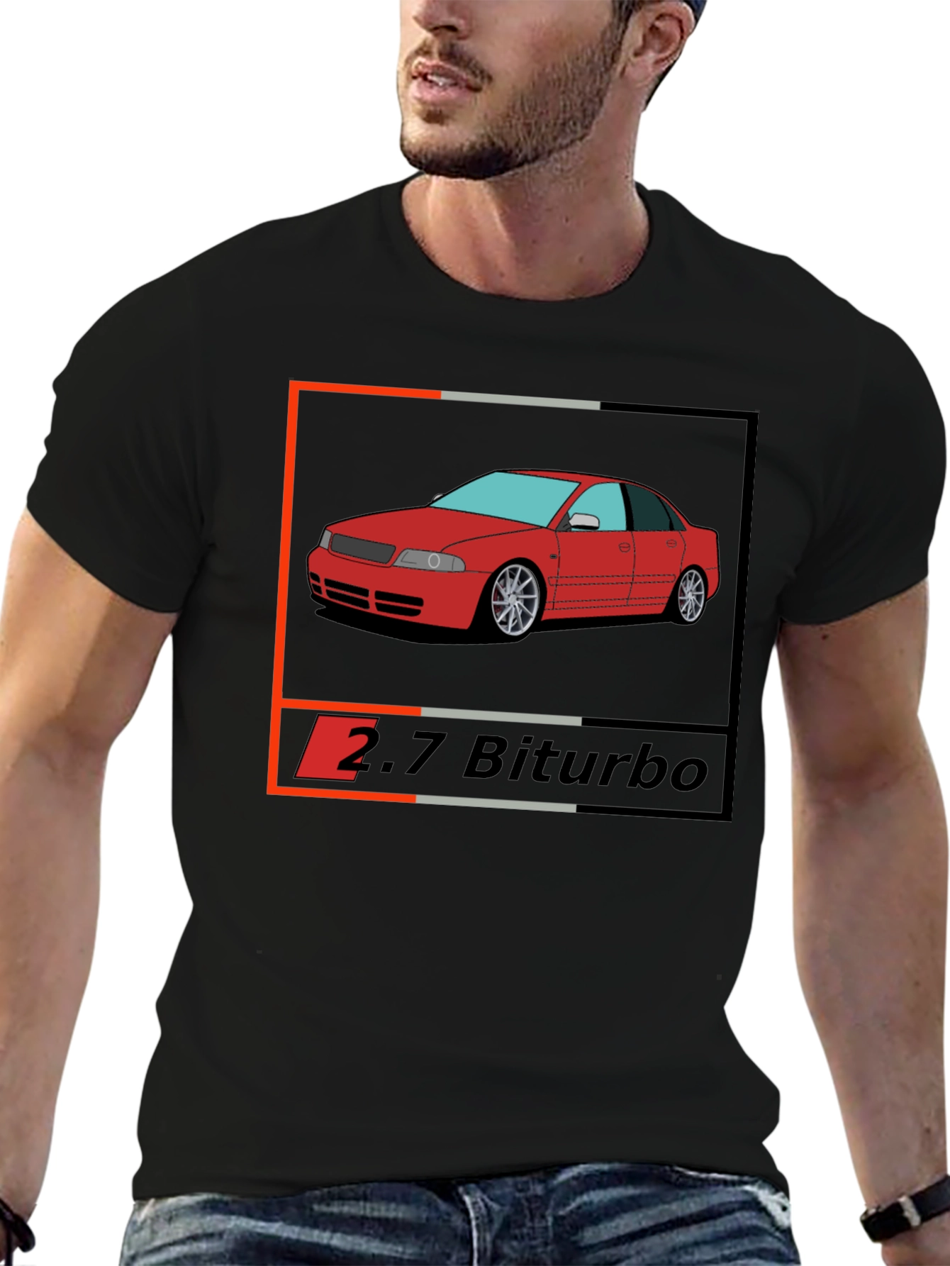 Audi 2.7 Biturbo Car Graphic Black T-Shirt