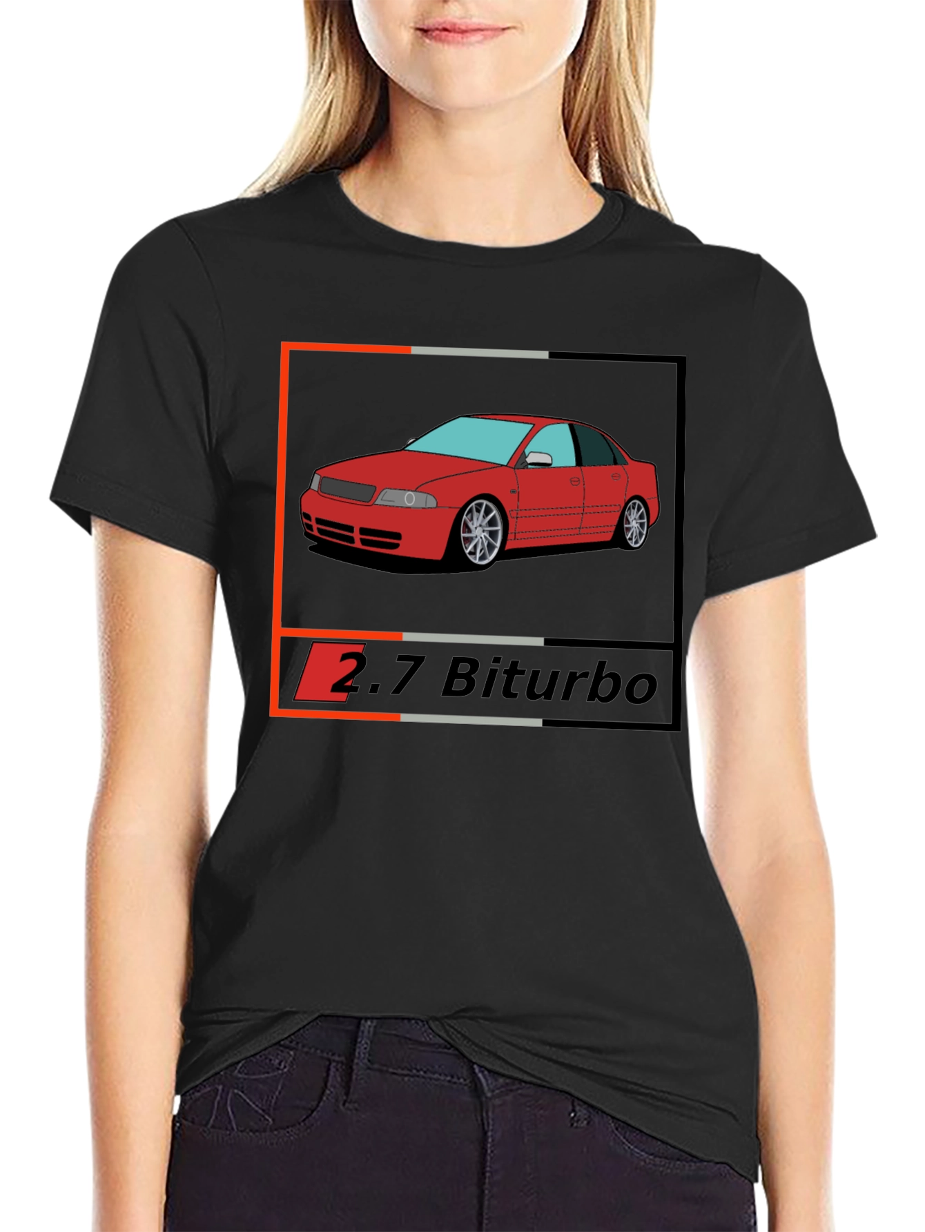 Audi 2.7 Biturbo Car Graphic Black T-Shirt