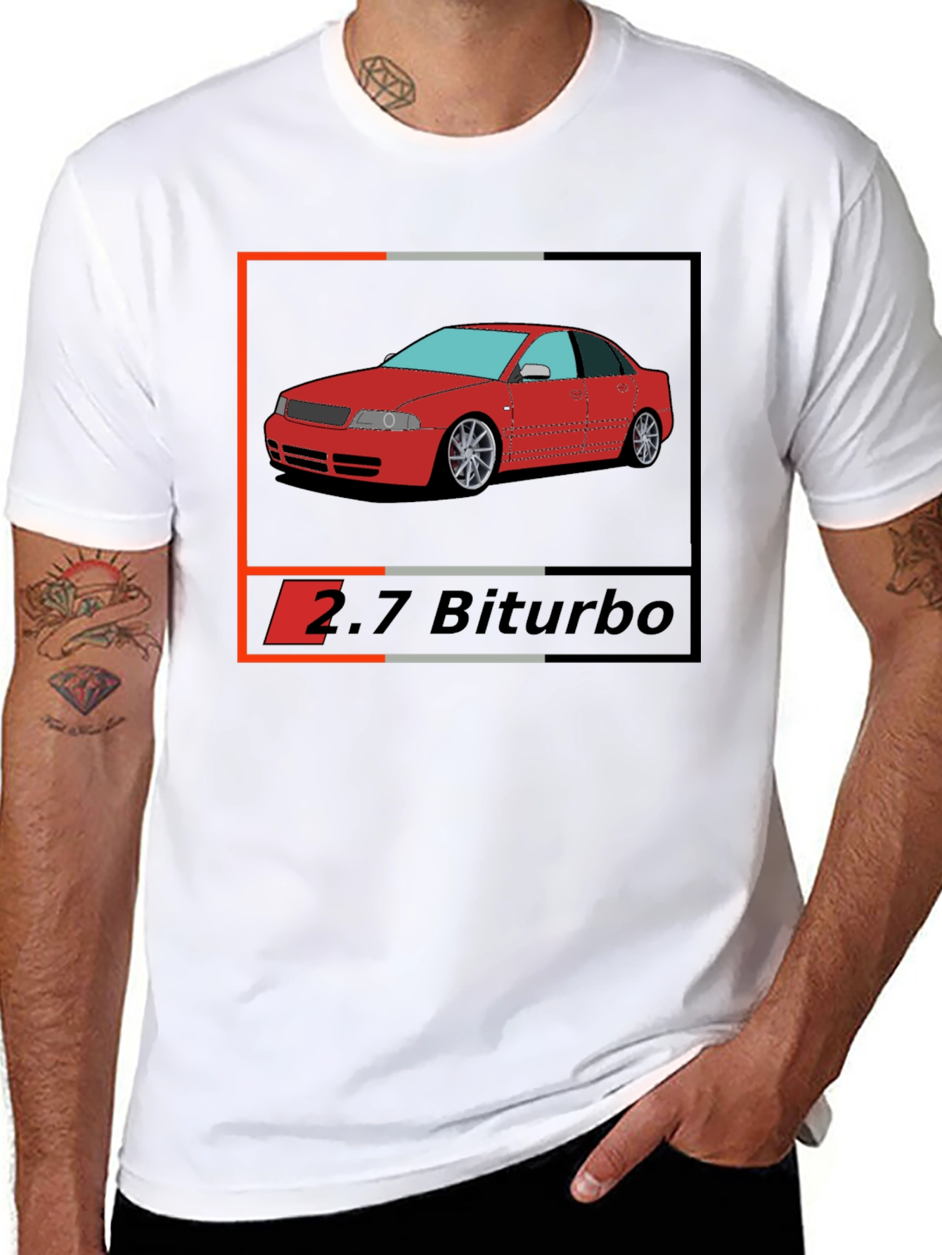 Audi 2.7 Biturbo Car Graphic Black T-Shirt