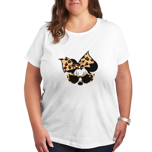 Leopard Print Bow Minnie Mouse Cool Sunglasses Plus?Size Women Tee
