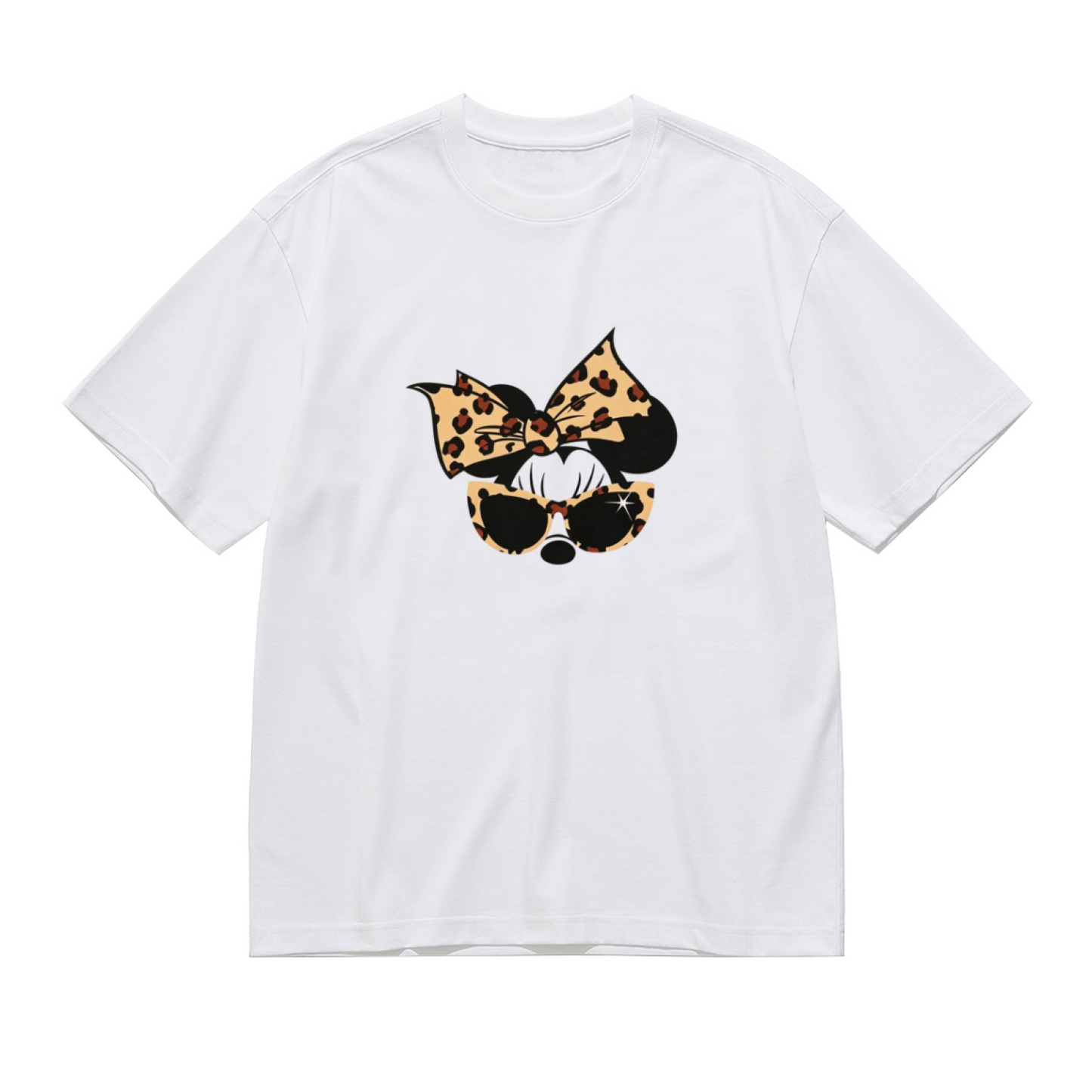 Leopard Print Bow Minnie Mouse Cool Sunglasses Plus?Size Women Tee