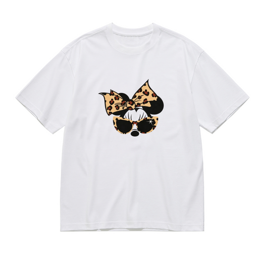 Leopard Print Bow Minnie Mouse Cool Sunglasses Plus?Size Women Tee
