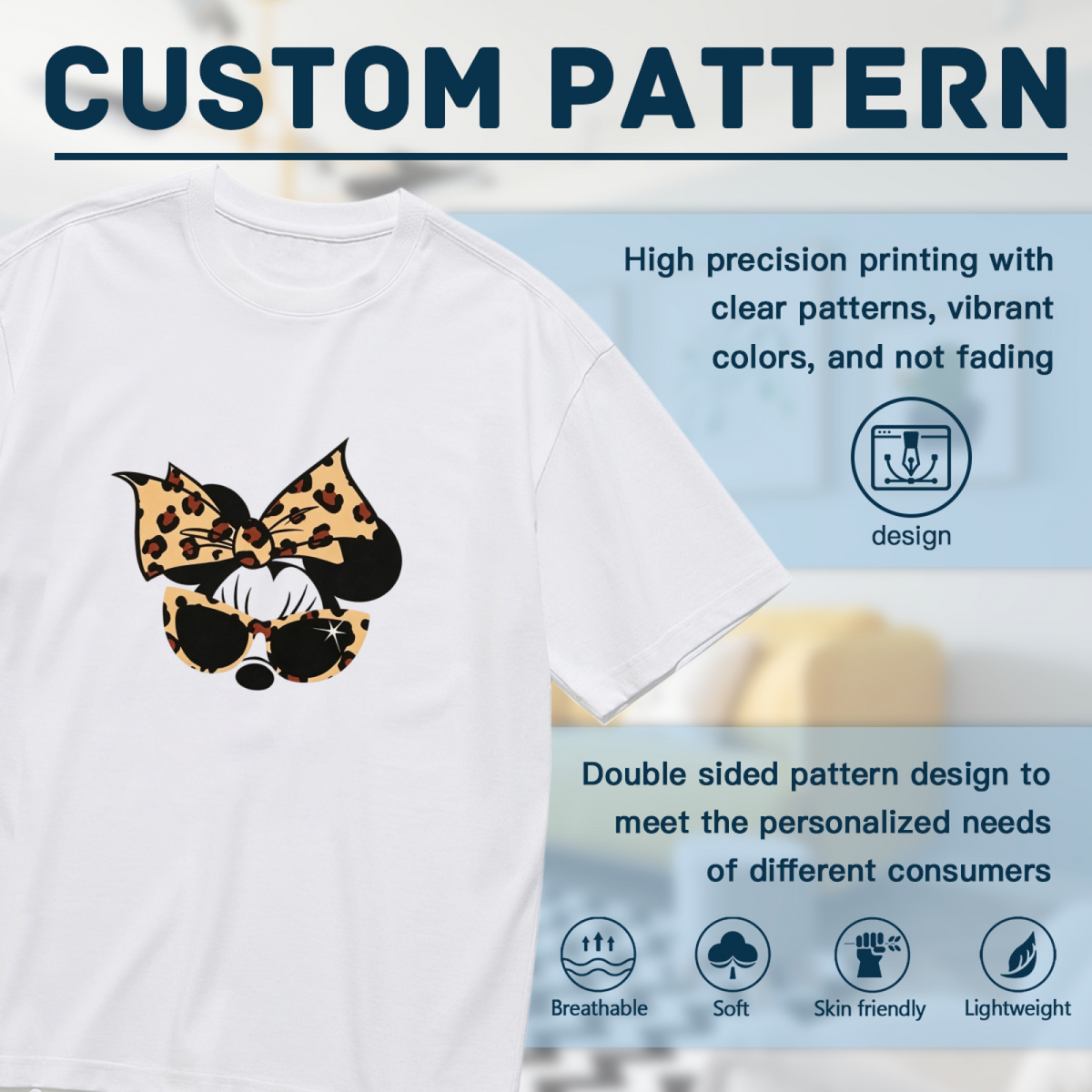 Leopard Print Bow Minnie Mouse Cool Sunglasses Plus?Size Women Tee