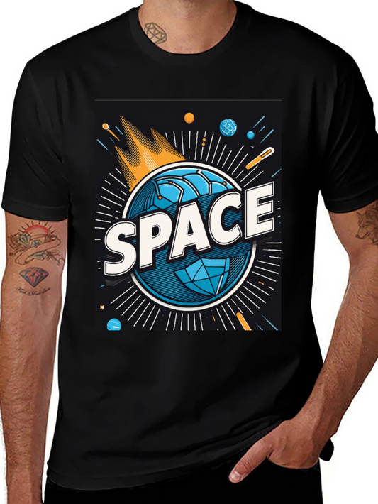 Space Graphic Tee - Mens Black Cotton T-Shirt