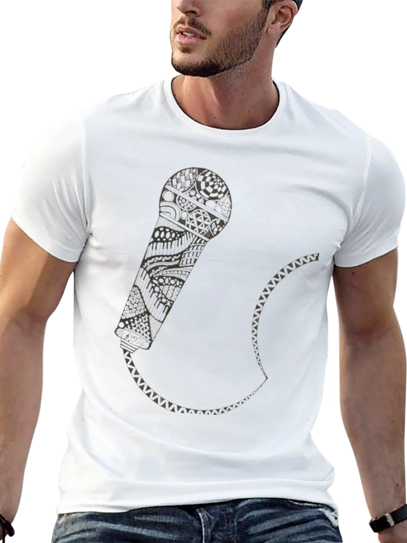 Abstract Microphone Graphic Tee - Black
