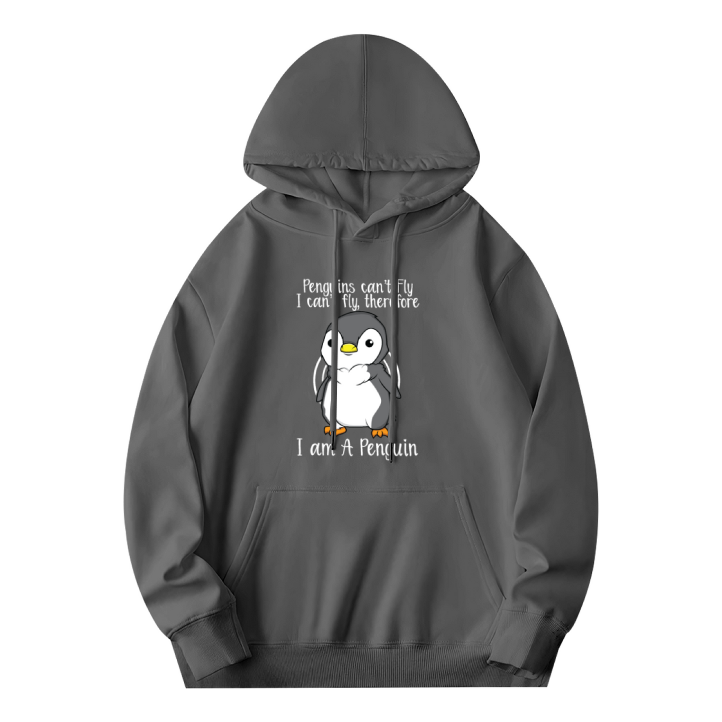 Cute Penguin Quote Gray Hoodie, Men Soft Warm Casual Pullover