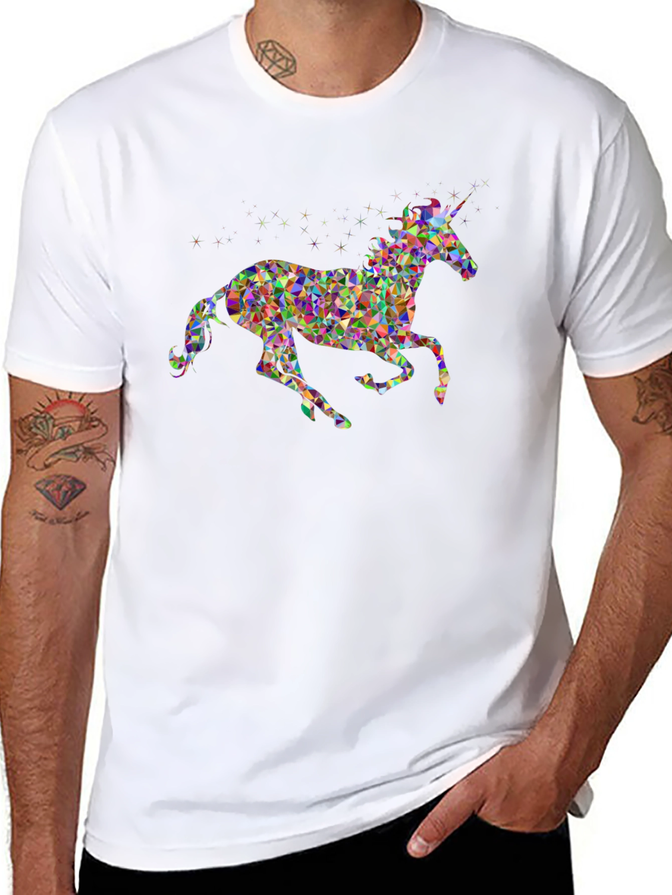 Geometric Unicorn Graphic Tee - Black