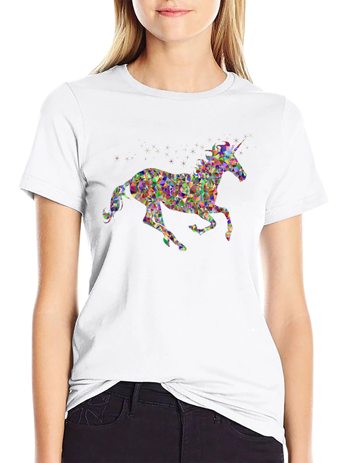 Geometric Unicorn Graphic Tee - Black