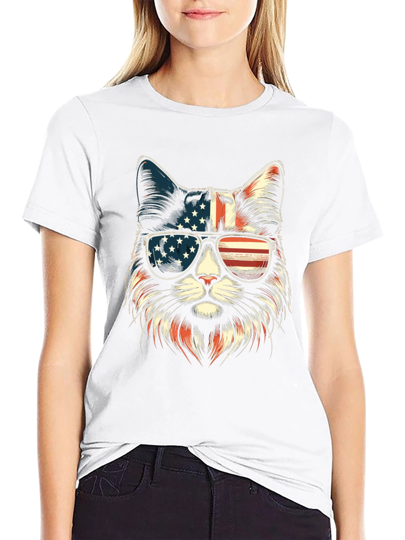 Patriotic Cat Sunglasses T-Shirt