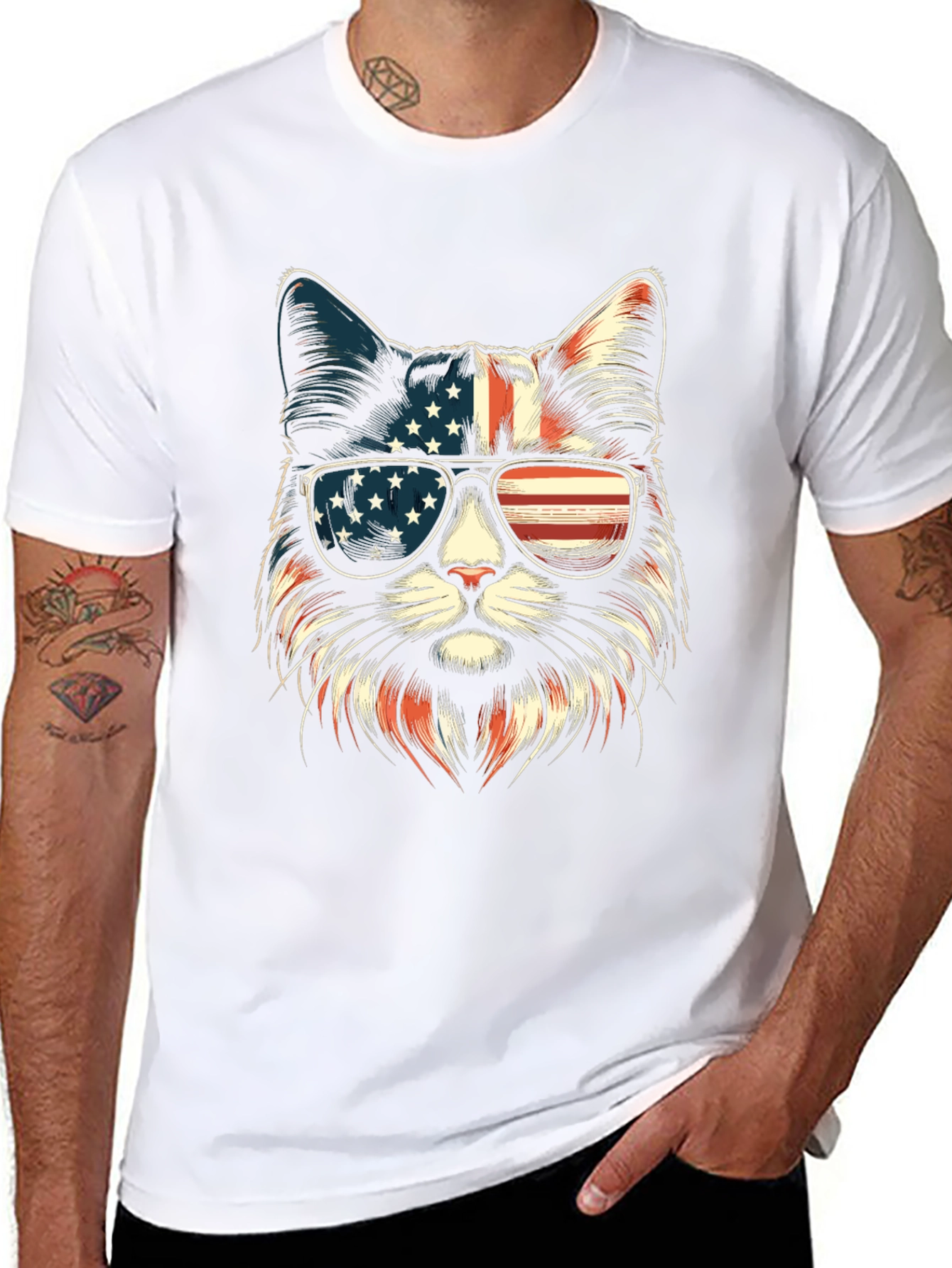 Patriotic Cat Sunglasses T-Shirt