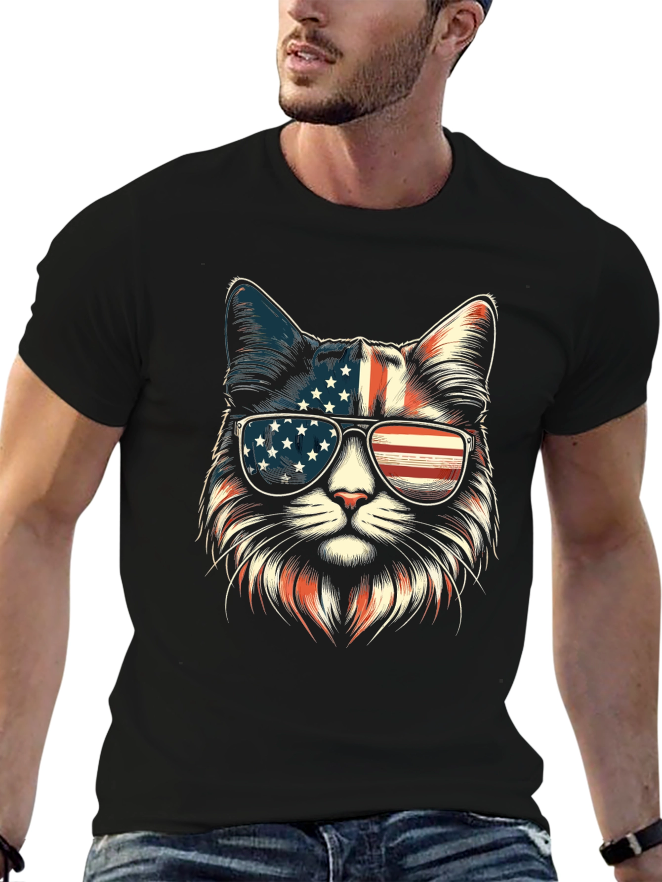 Patriotic Cat Sunglasses T-Shirt