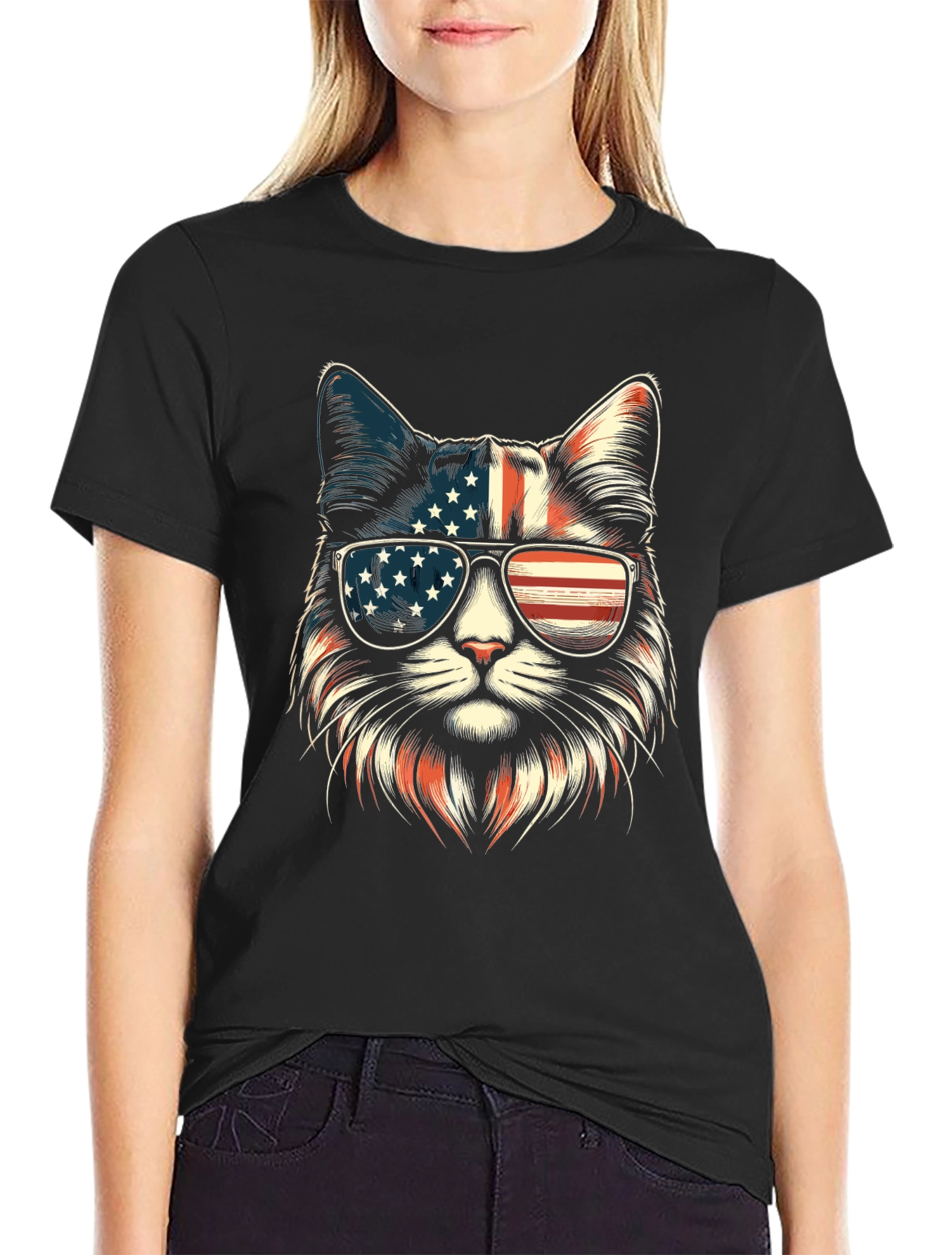 Patriotic Cat Sunglasses T-Shirt