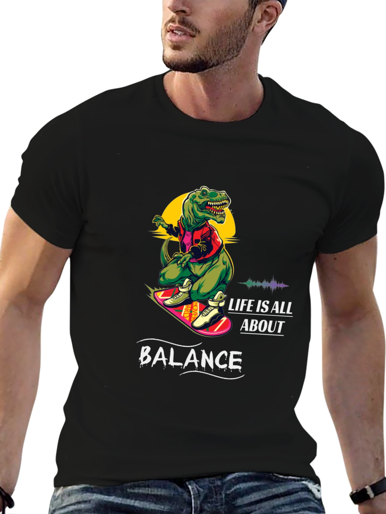 Dino Skateboard T-Shirt - Life is All About Balance