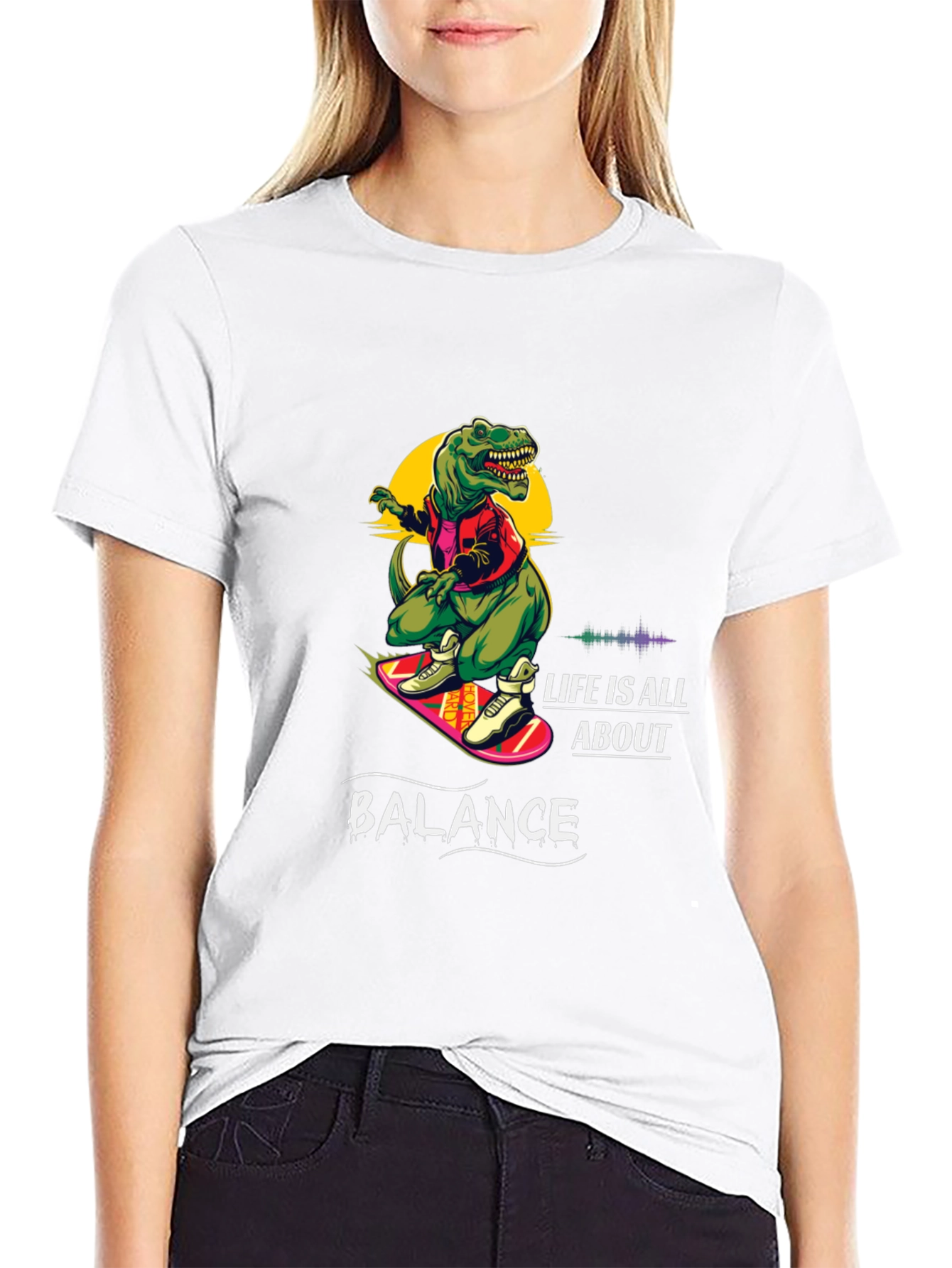 Dino Skateboard T-Shirt - Life is All About Balance