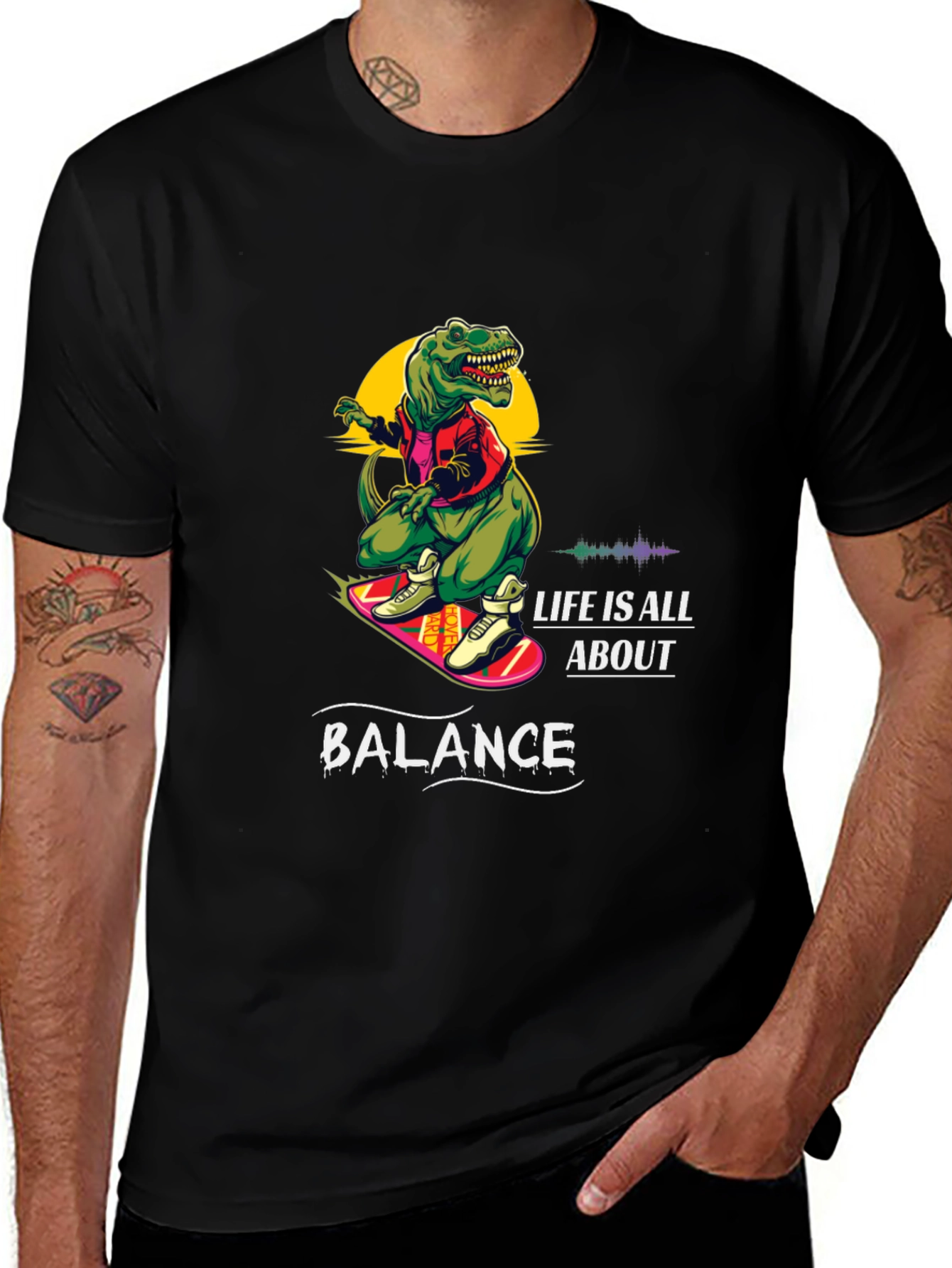 Dino Skateboard T-Shirt - Life is All About Balance
