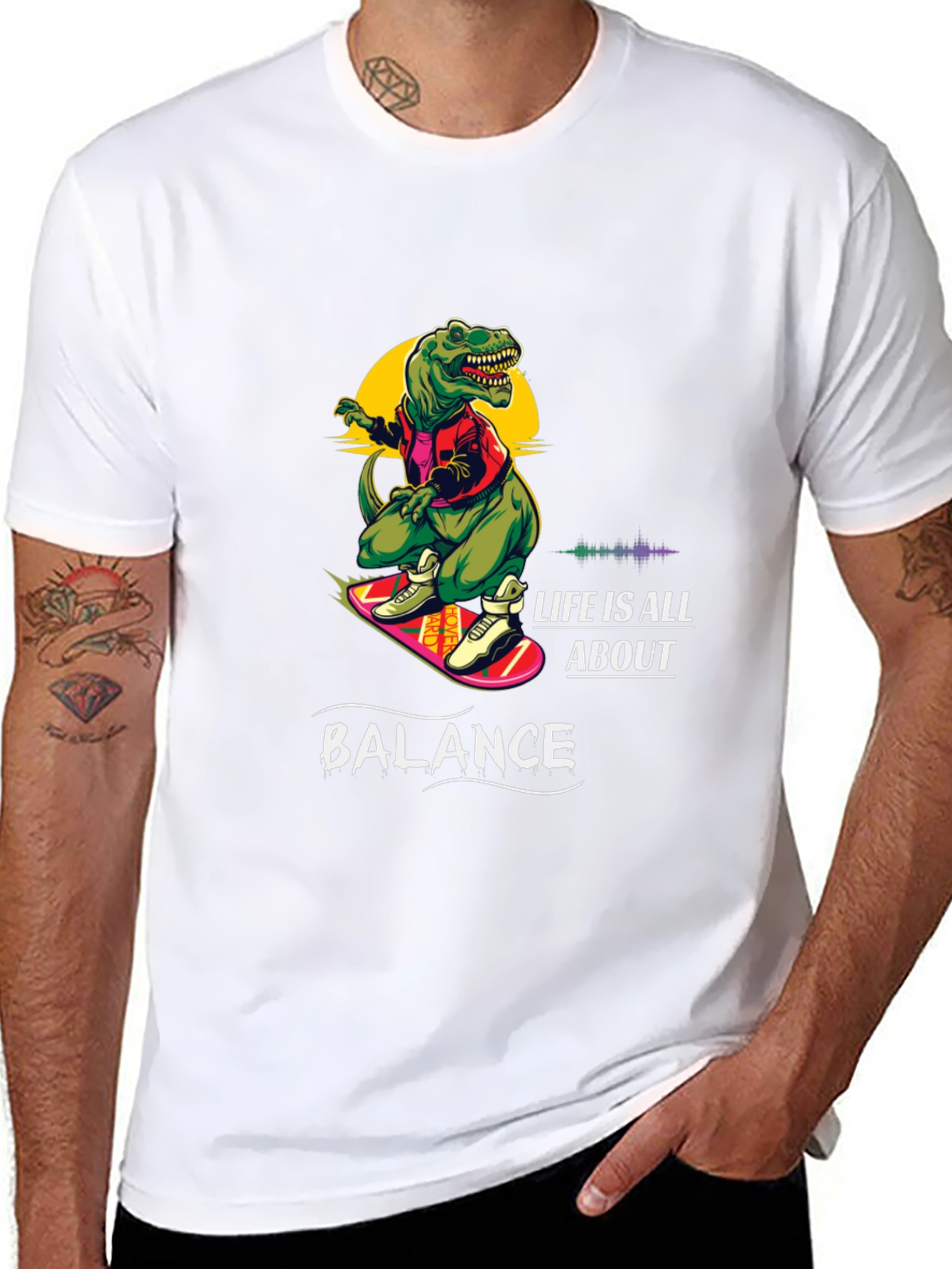 Dino Skateboard T-Shirt - Life is All About Balance