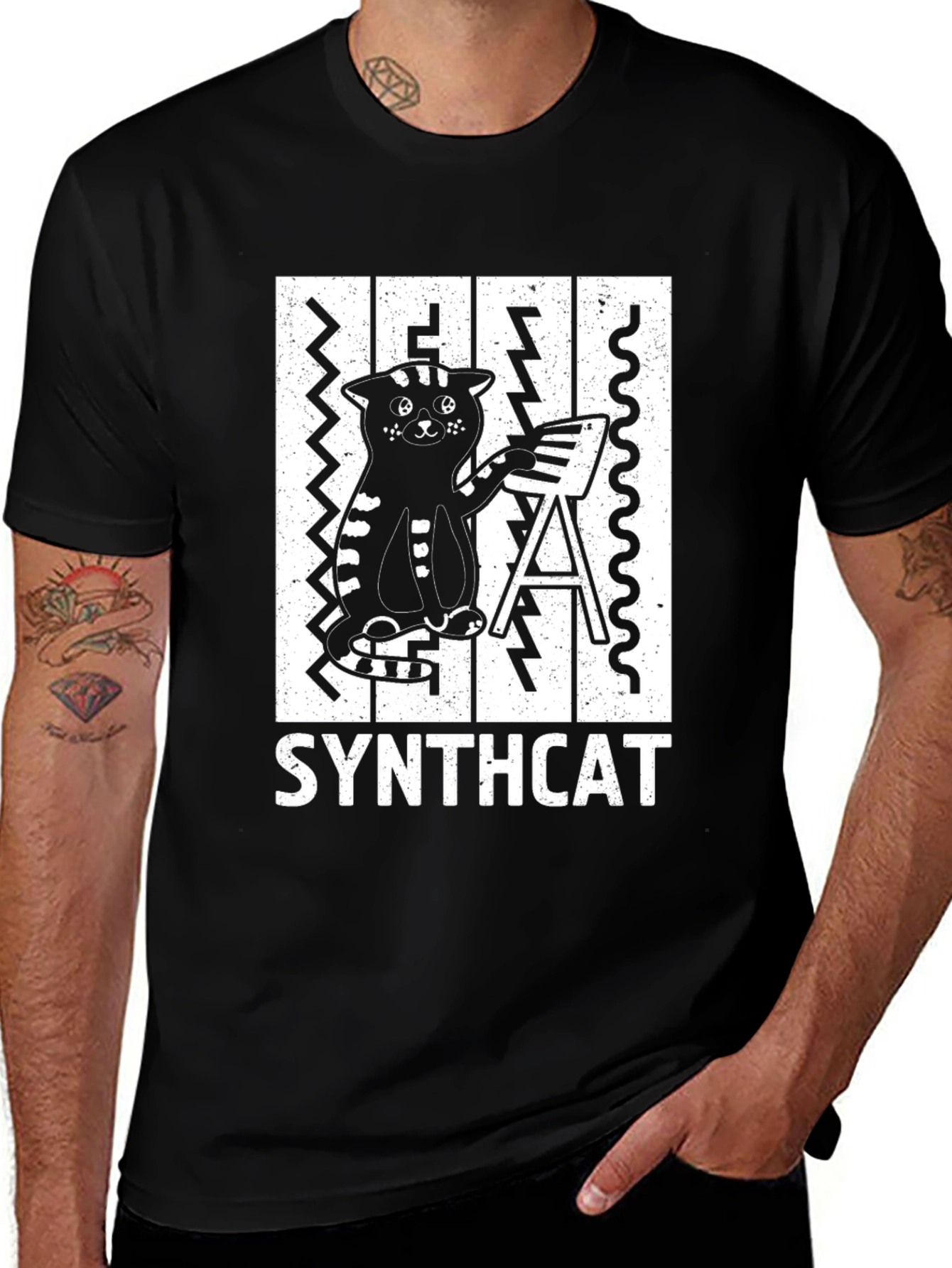 Synthcat Graphic T-Shirt - Cool Music Lover Tee